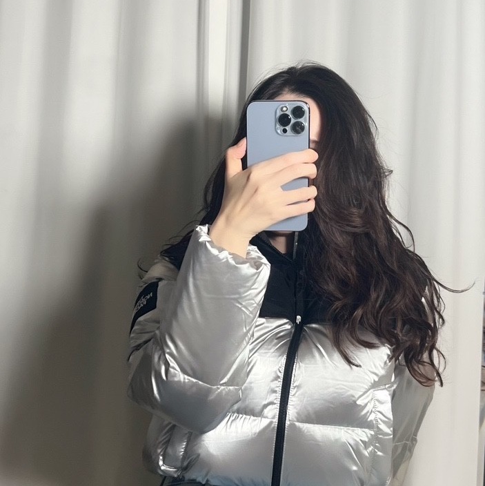 (W) The North Face White Label Novelty Nuptse Down Jacket Silver 착용 스타일 - 3
