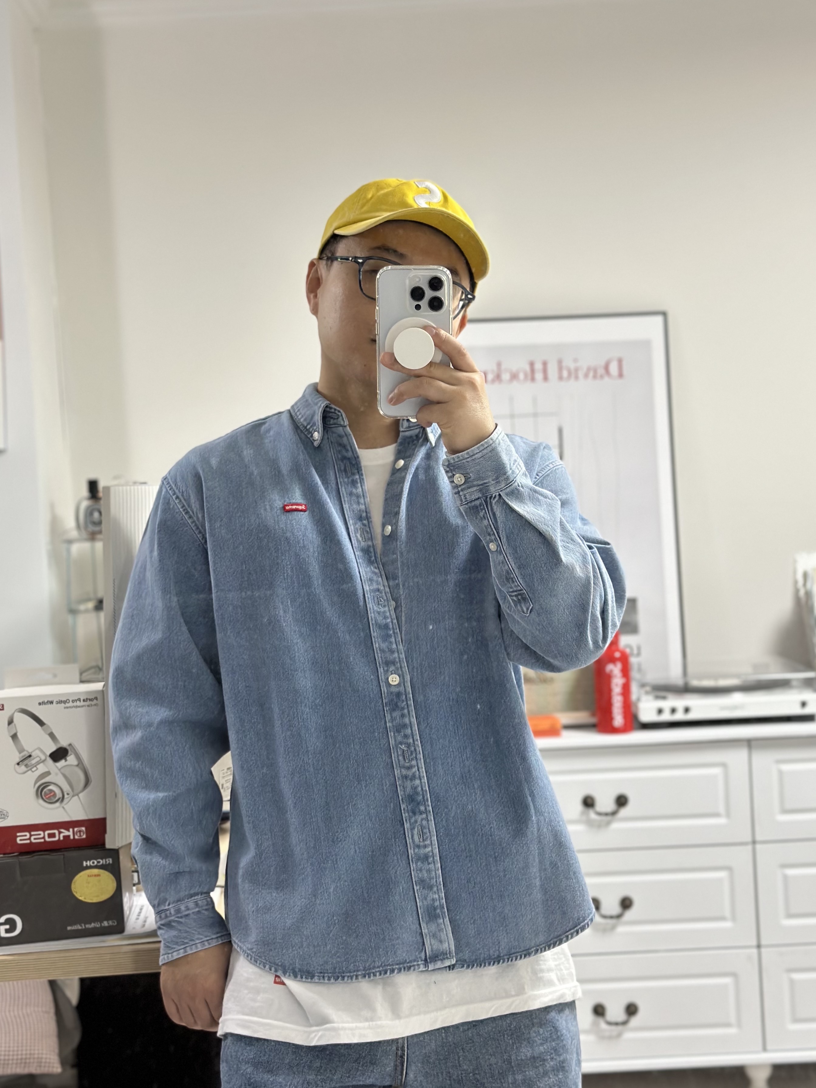 Supreme Small Box Shirt Denim - 23FW 착용 스타일