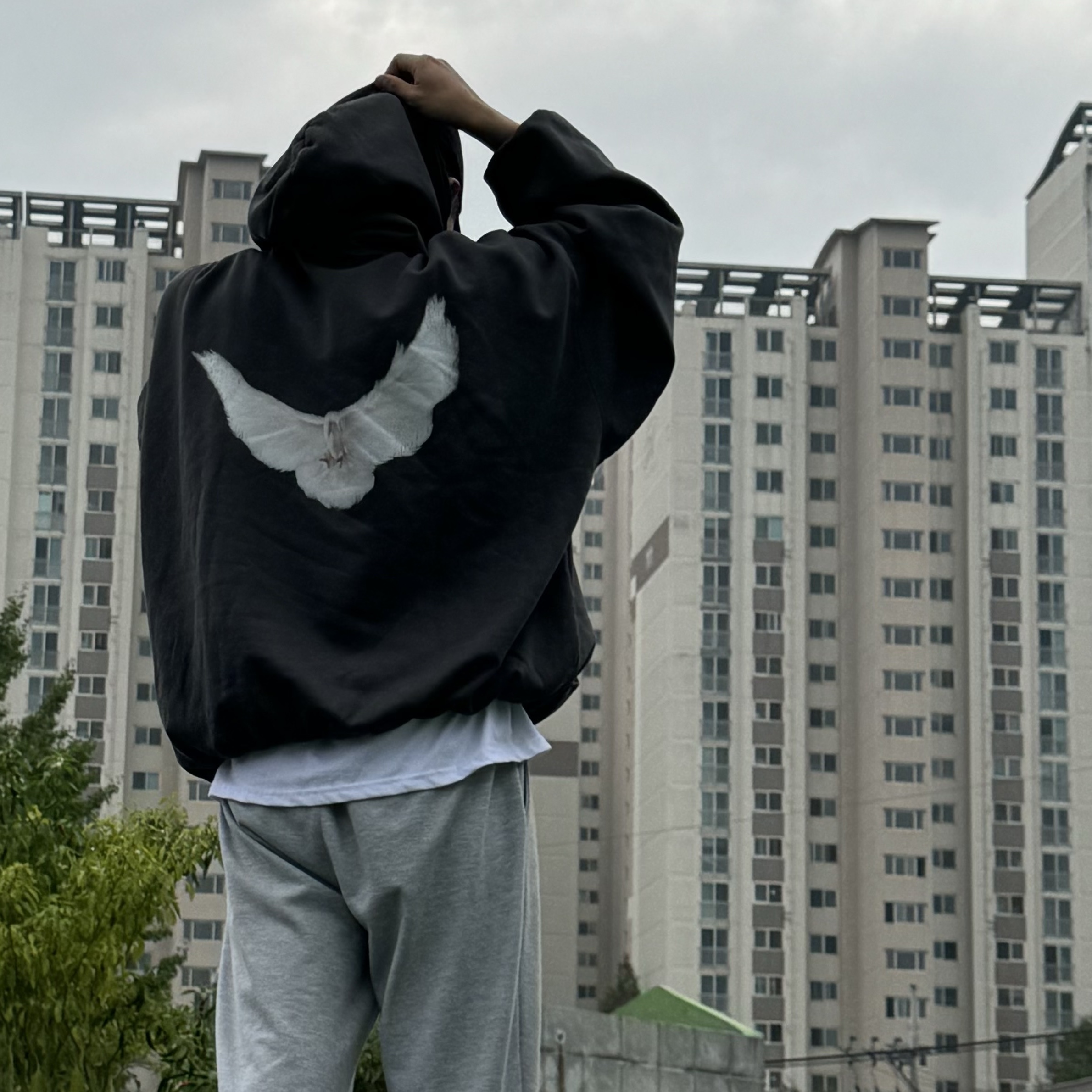 Yeezy Gap Engineered By Balenciaga Dove Hoodie Black 착용 스타일