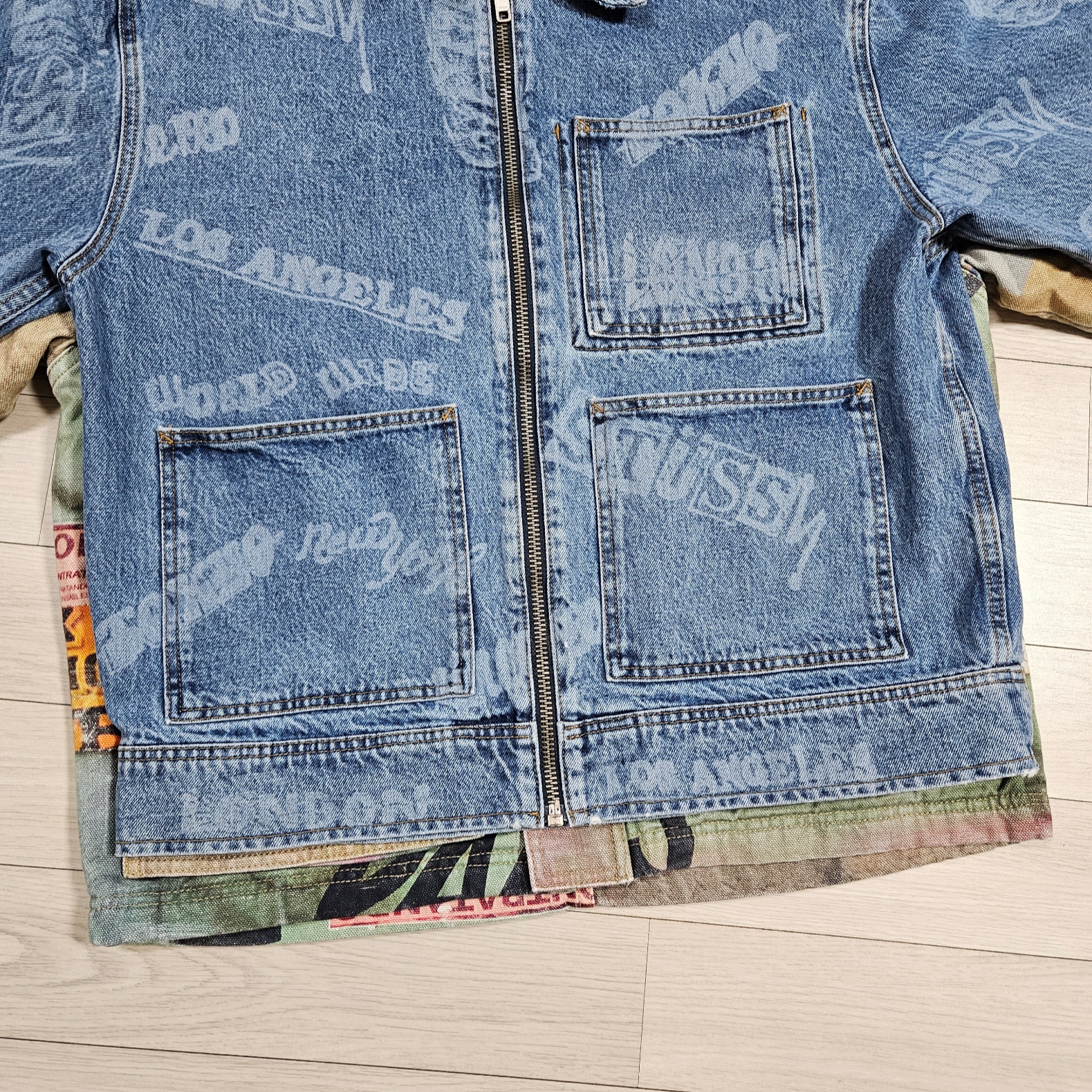 Stussy Shop Jacket Alfonso Canvas Multi, Stussy Worldwide Zip Work Jacket Stone Wash 착용 스타일 - 3