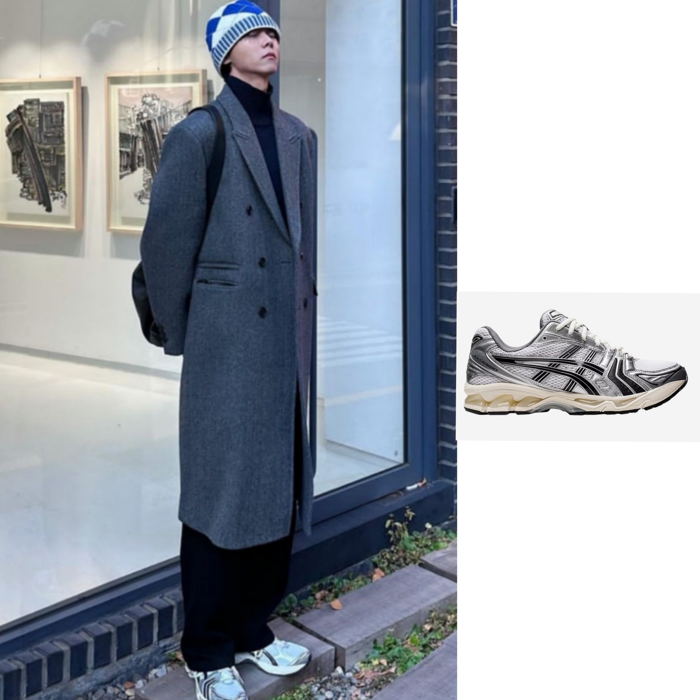 Asics x JJJJound Gel-Kayano 14 Silver Black 착용 스타일 - 1