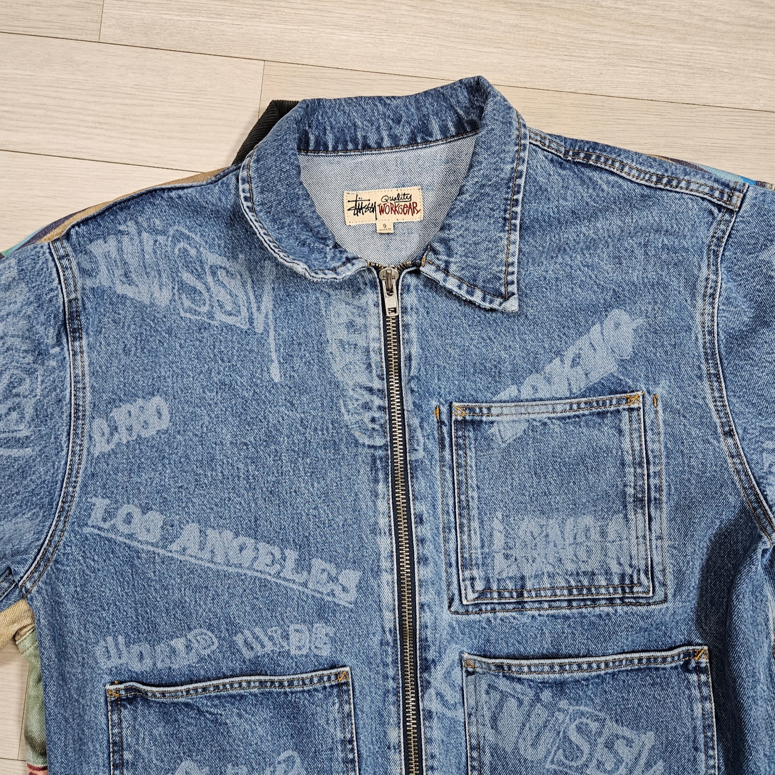 Stussy Shop Jacket Alfonso Canvas Multi, Stussy Worldwide Zip Work Jacket Stone Wash 착용 스타일 - 2