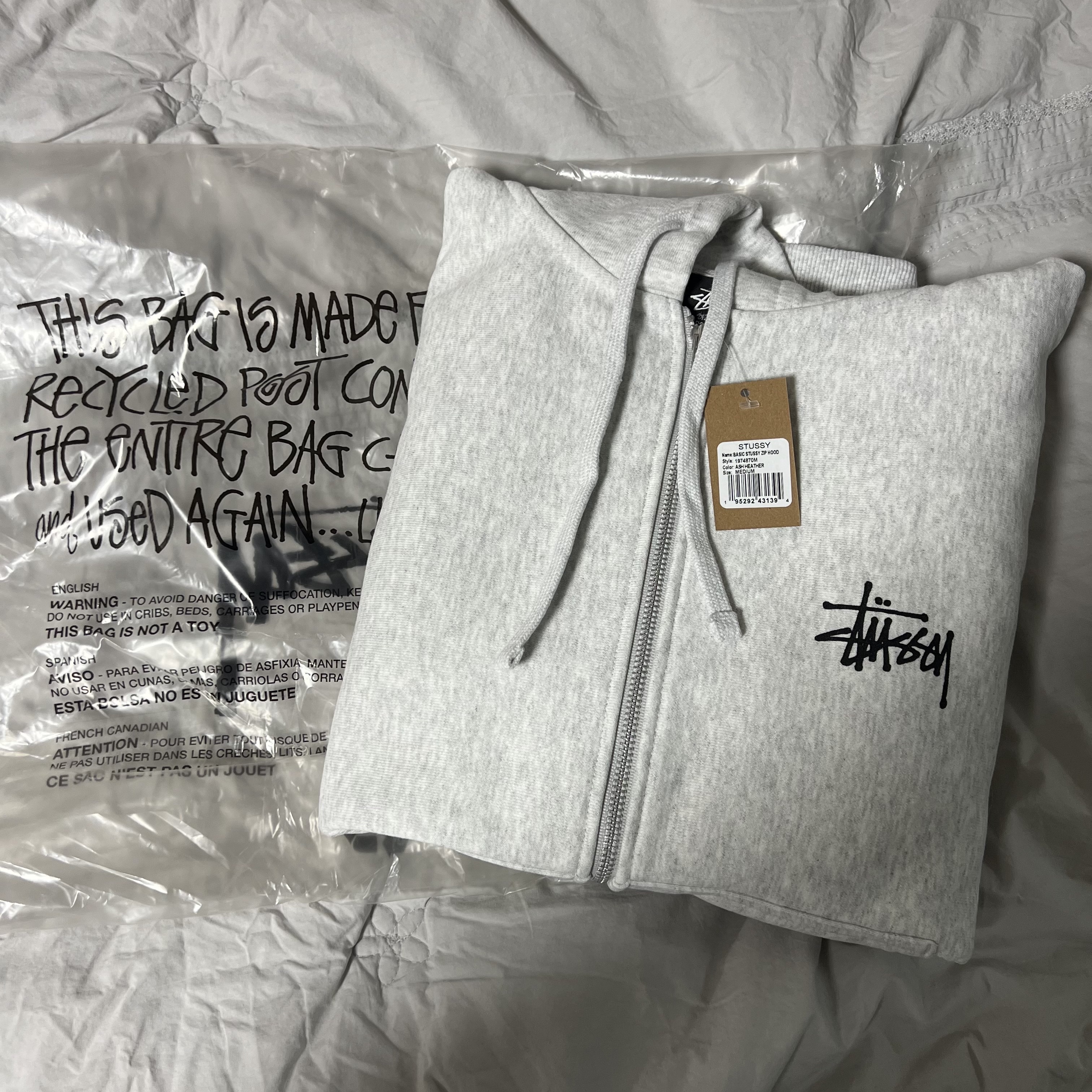 Stussy Basic Stussy Zip Hoodie Ash Heather 2023 착용 스타일