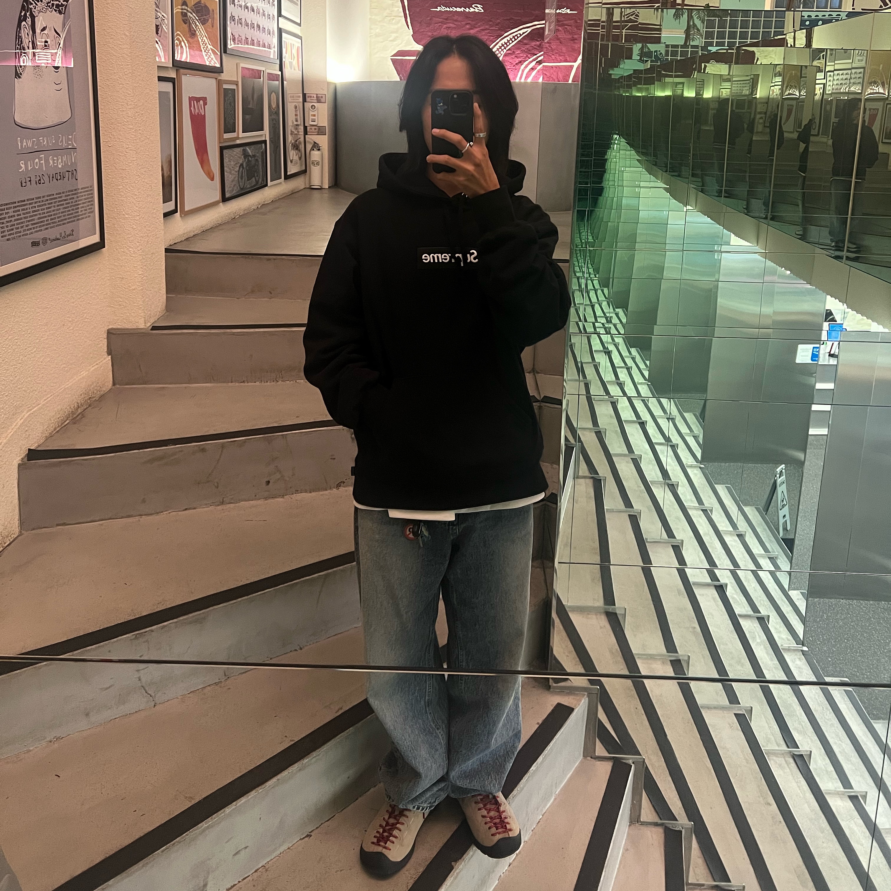 Supreme Box Logo Hooded Sweatshirt Black - 21FW 착용 스타일