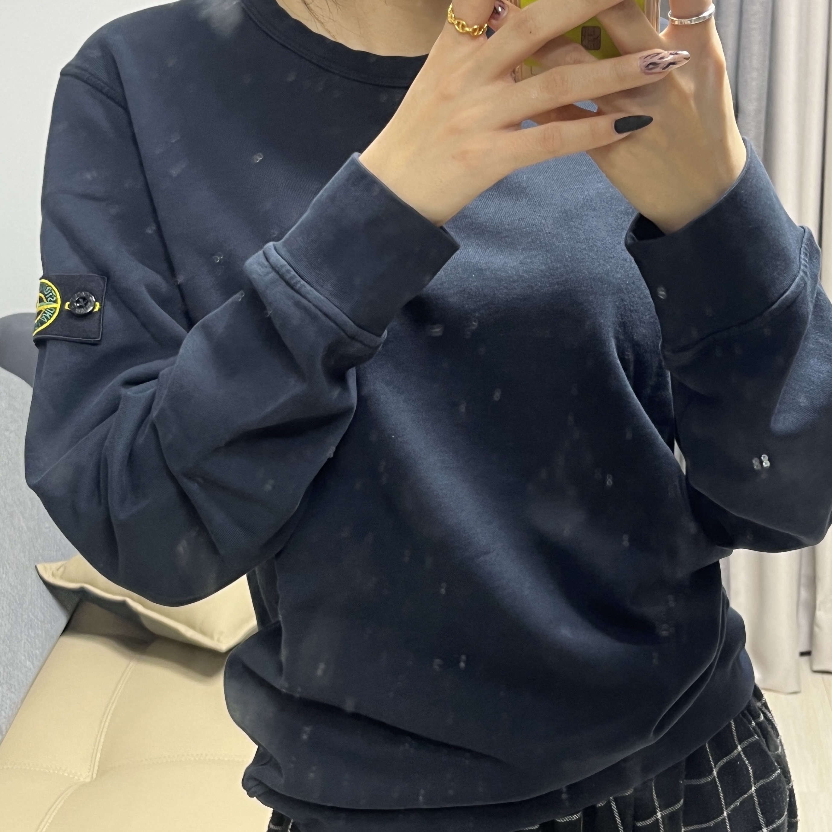 (Kids) Stone Island 61340 Cotton Fleece Crewneck Sweatshirt Navy Blue - 23SS 착용 스타일