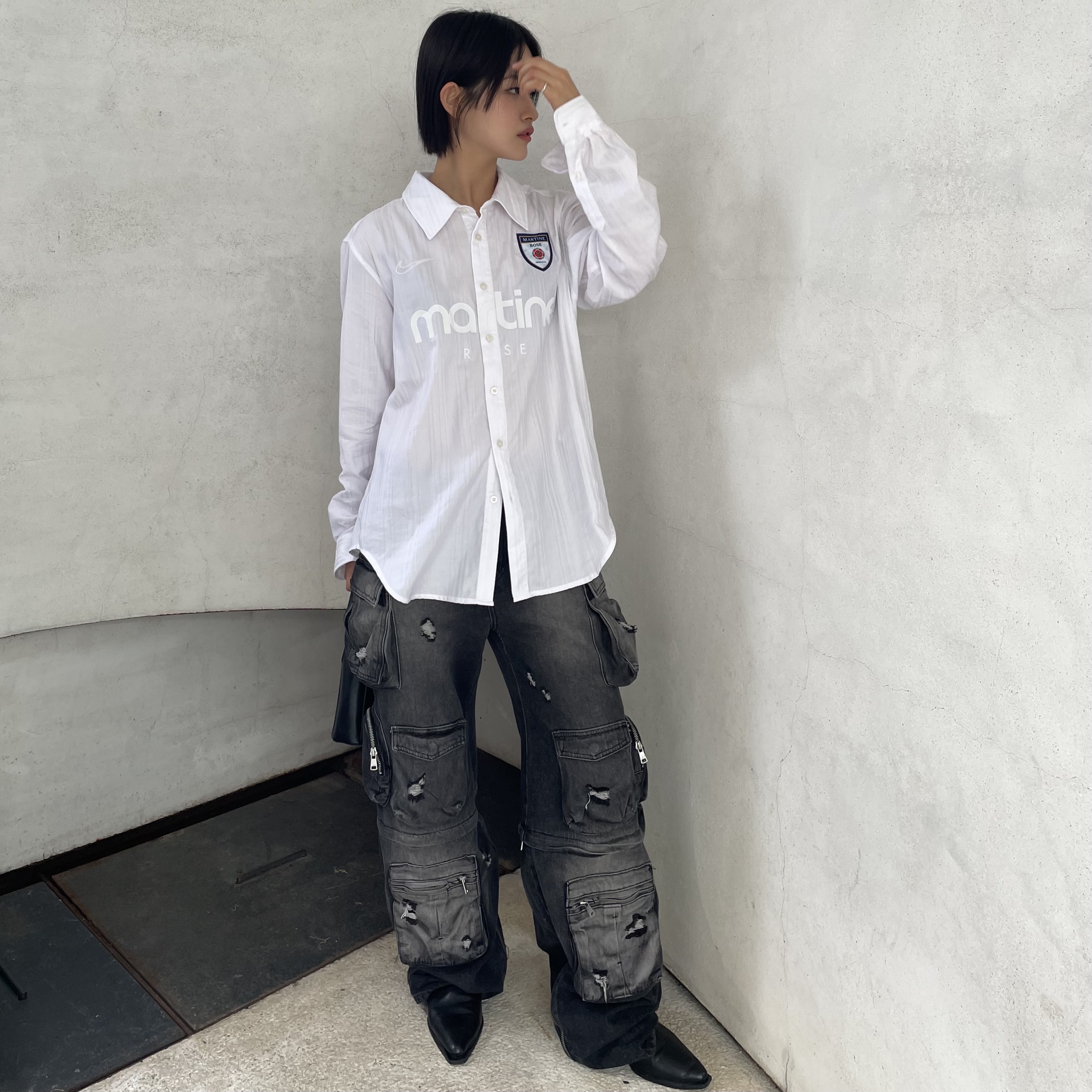 Nike x Martine Rose Dress Shirt White - Asia 착용 스타일 - 1