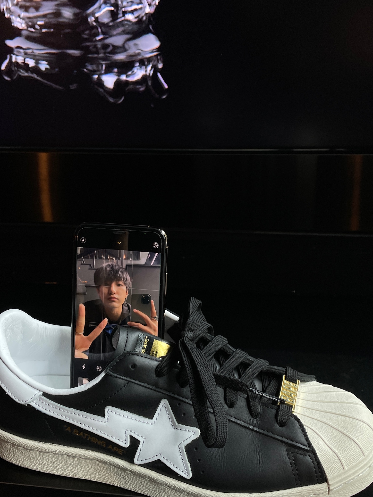 Adidas x BAPE Superstar 80s Core Black Off White 착용 스타일
