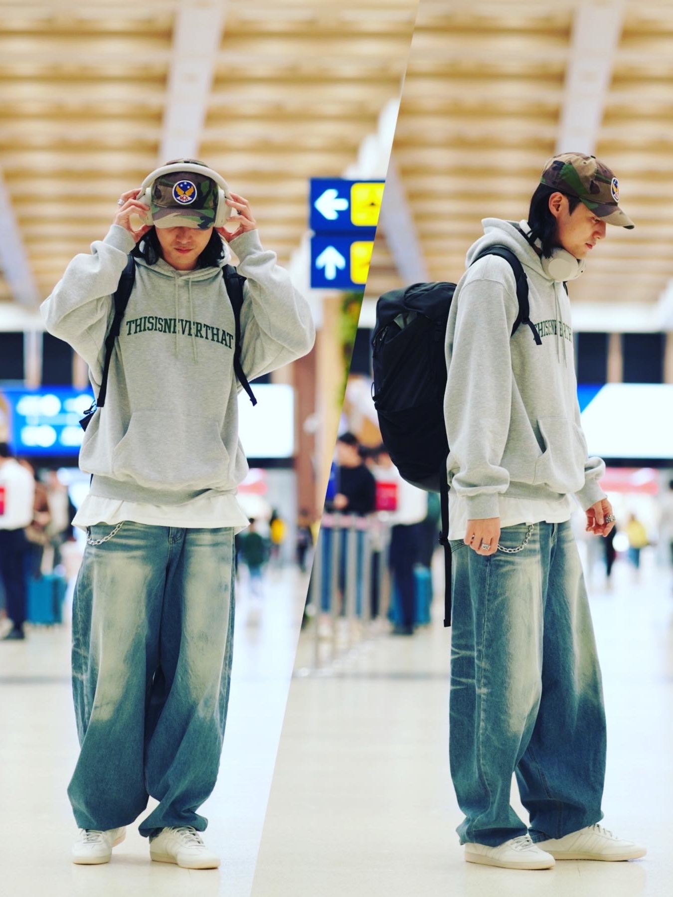 Double RL Garment Dyeing Twill Ball Cap Camouflage, Adidas x Pharrell Williams Humanrace Samba White 착용 스타일