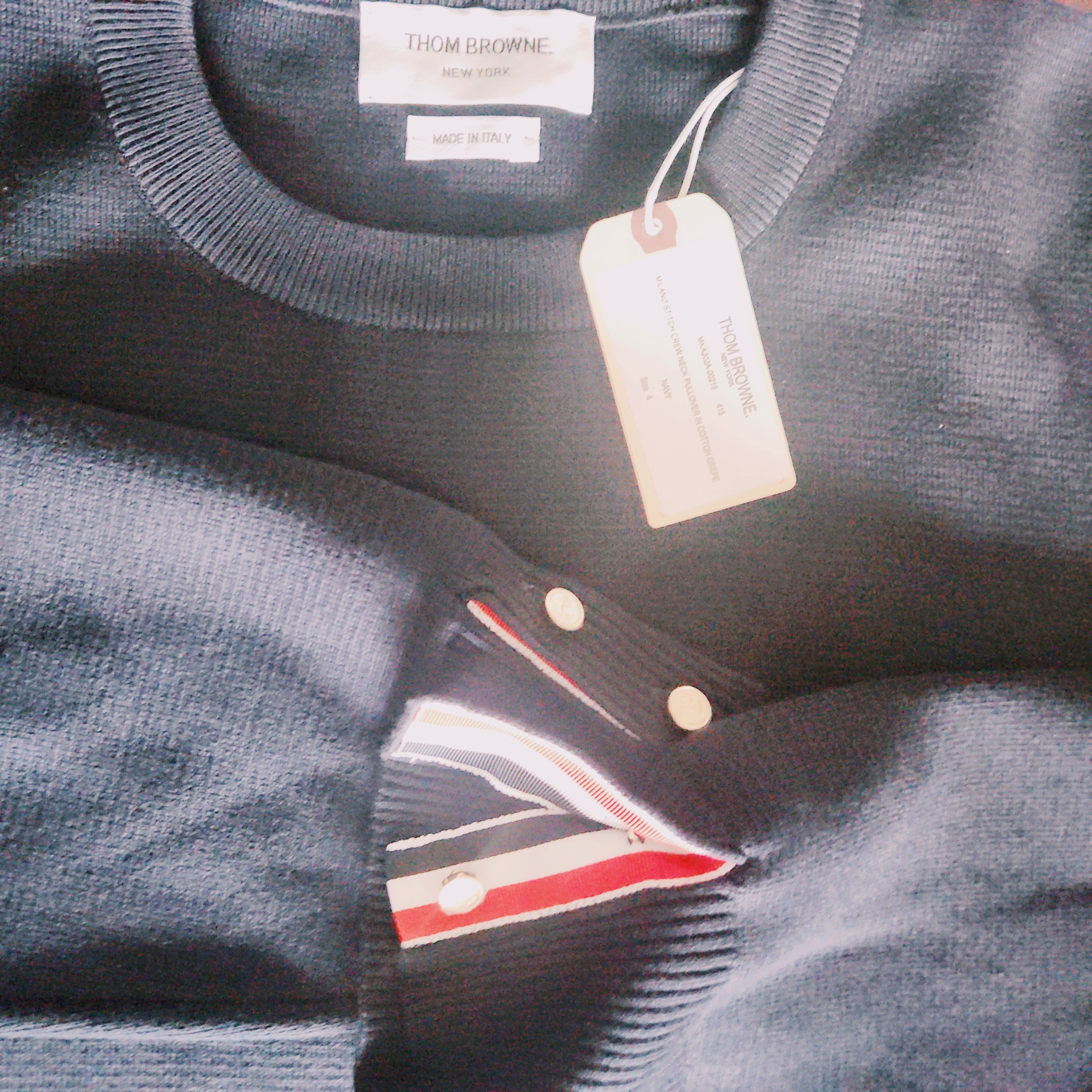 Thom Browne Milano Stitch 4-Bar Crewneck Pullover Knit Navy 착용 스타일 - 2