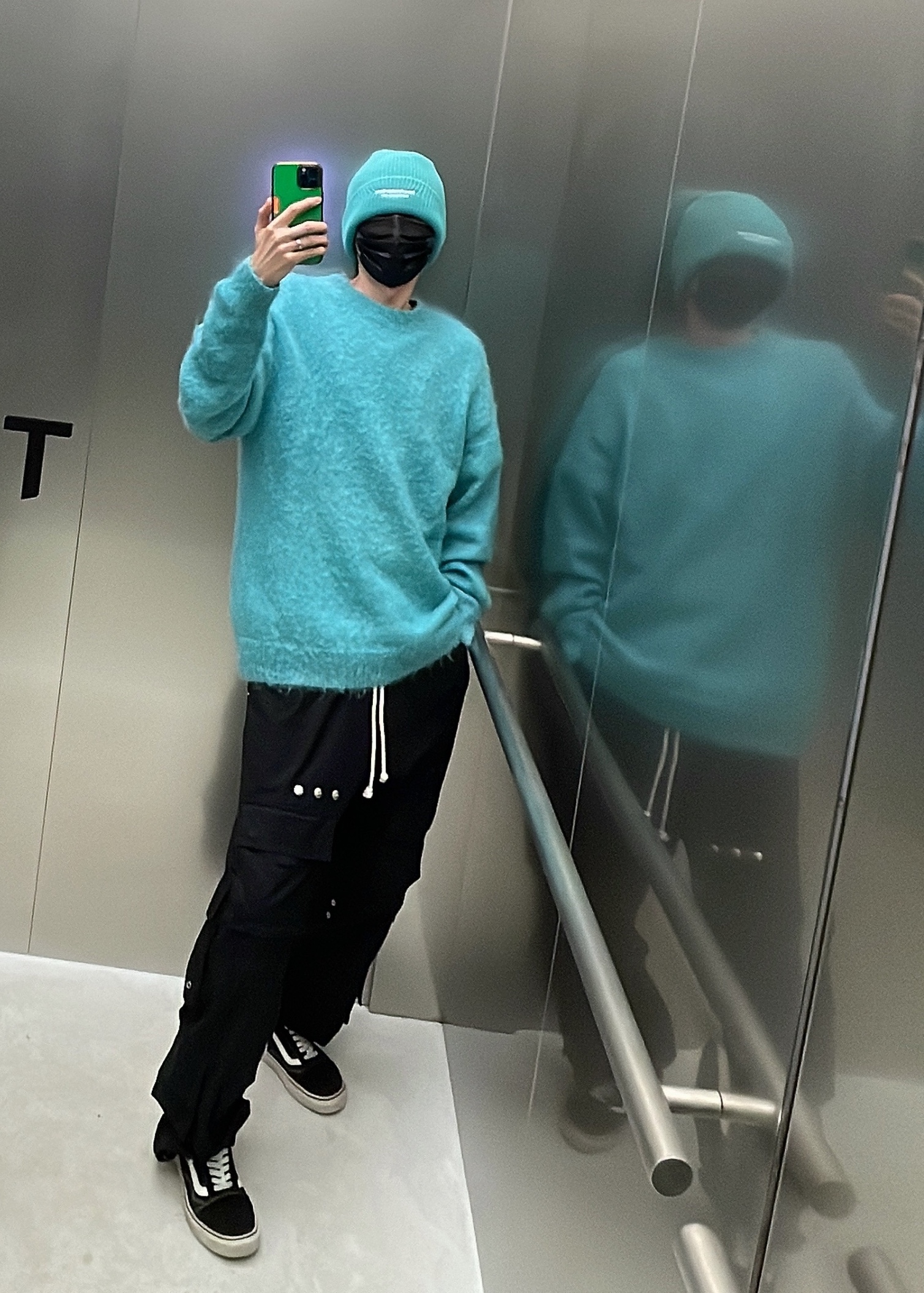Stone Island Shadow Project 5121R Patterned Slub Dry Yarn Mock Neck Knit Black - 23SS, (W) Toteme Baseball Cap Black 착용 스타일 - 6