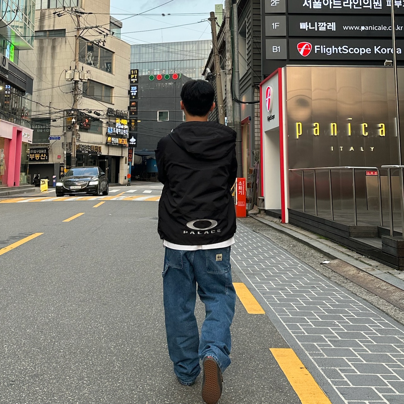 Palace x Oakley Nitrofuel Jacket Black - 23SS, Stussy Denim Work Pants Blue 착용 스타일