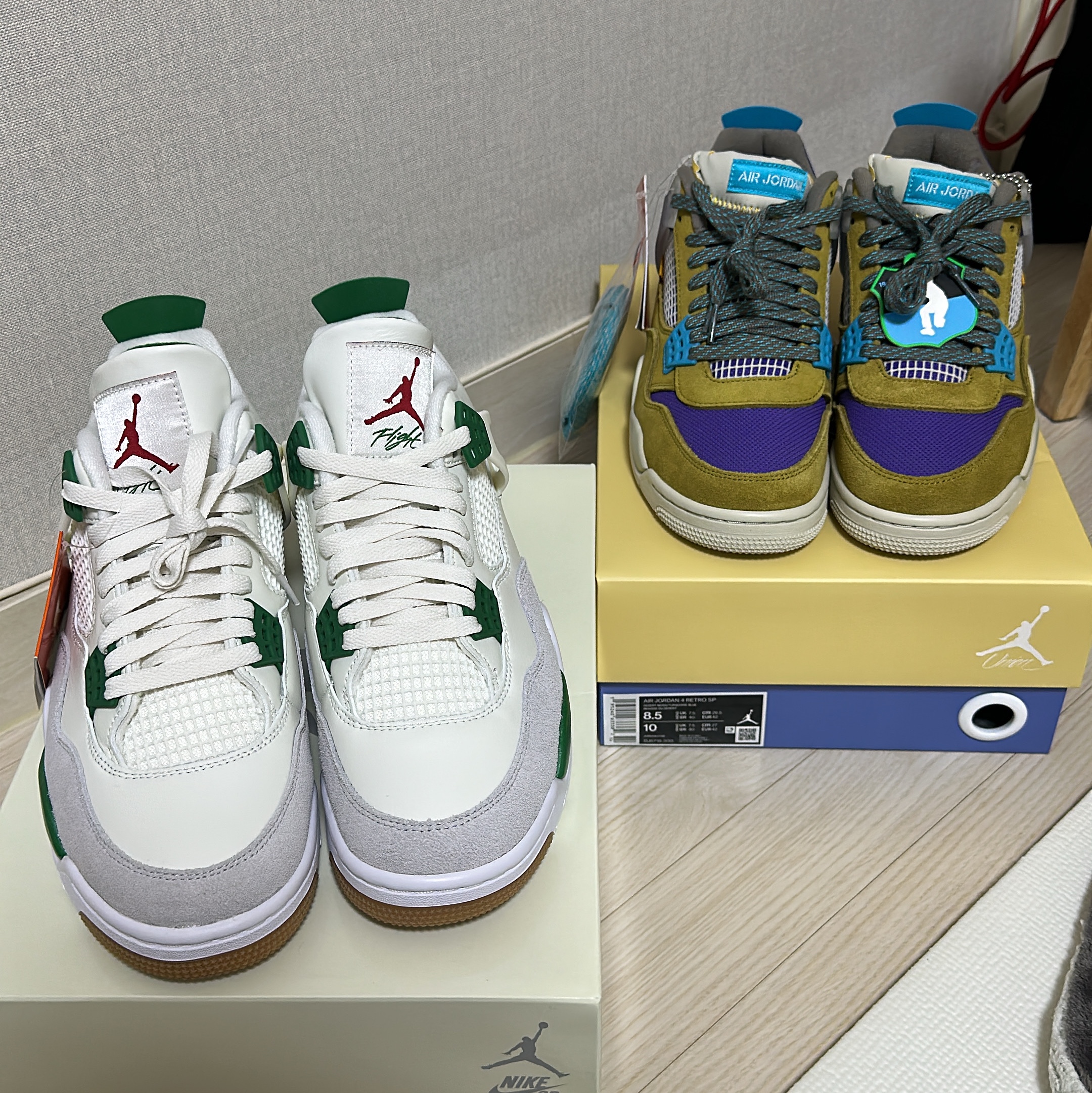 Jordan 4 x Nike SB Retro SP Pine Green, Jordan 4 x Union Retro SP Desert Moss 착용 스타일