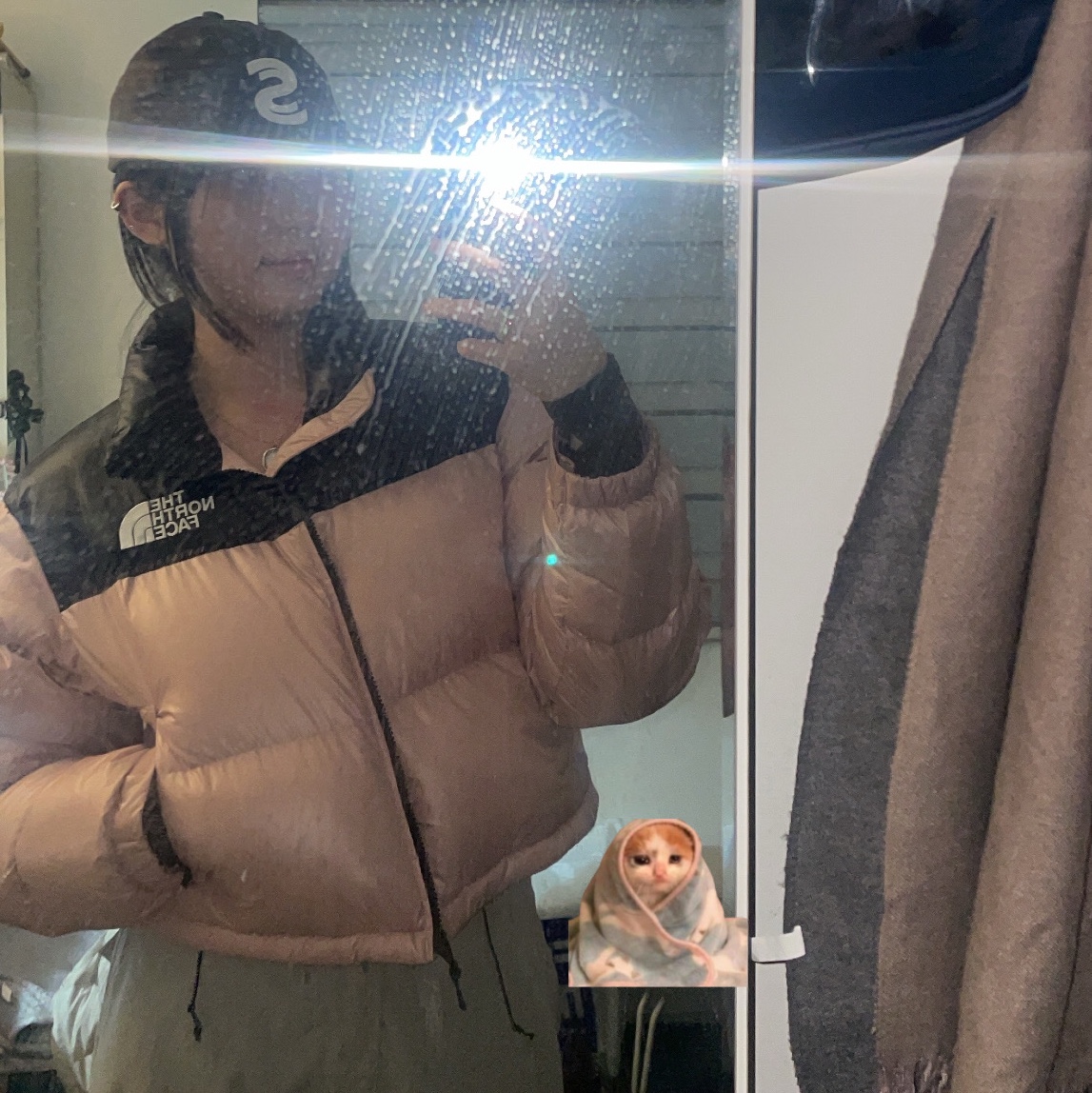 (W) The North Face Nuptse Short Jacket Pastel Pink 착용 스타일