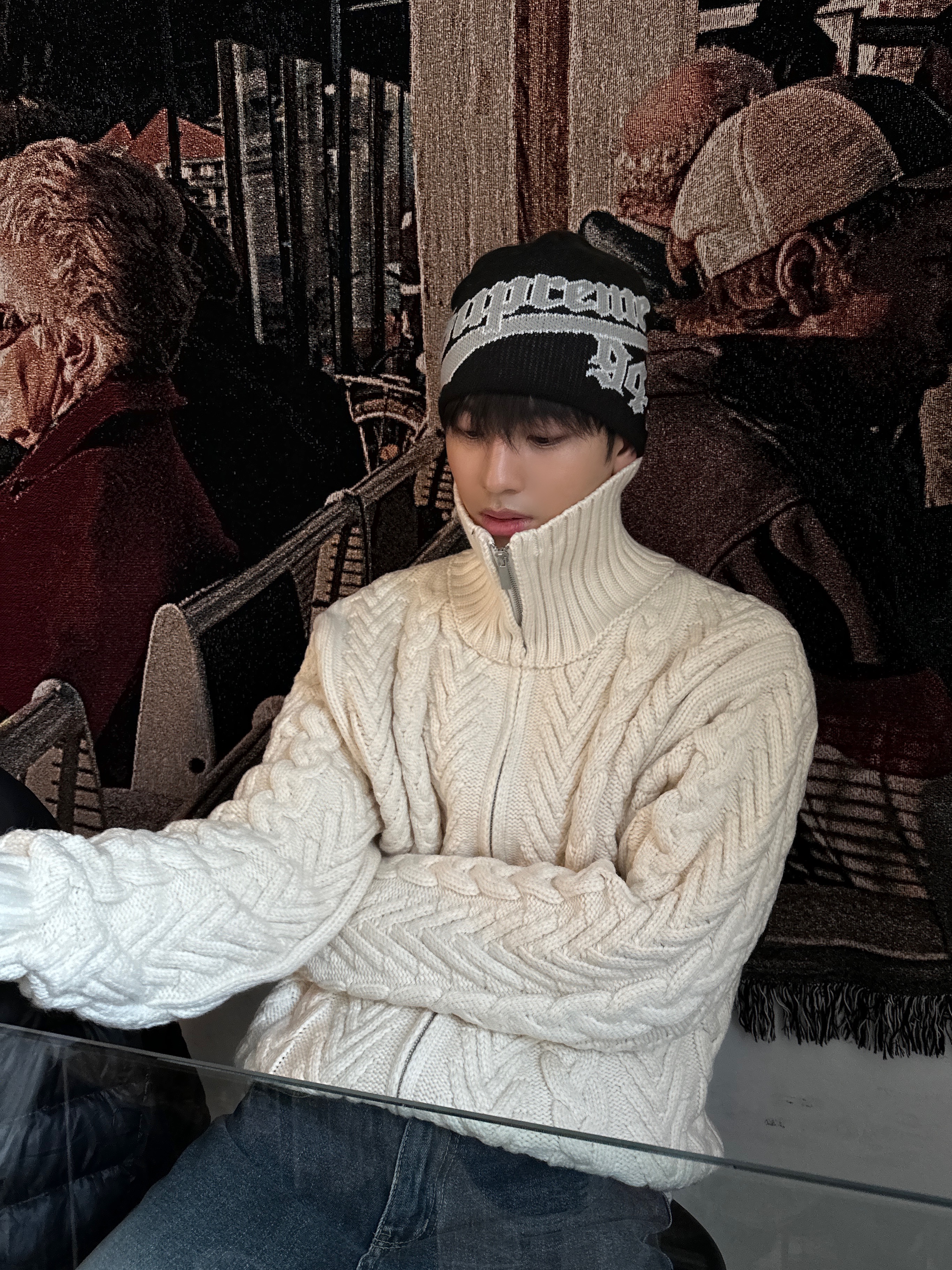 Supreme New Era Script Beanie Black - 22FW, Maison Mihara Yasuhiro Peterson OG Sole Canvas Low-top Sneakers Natural 착용 스타일 - 2