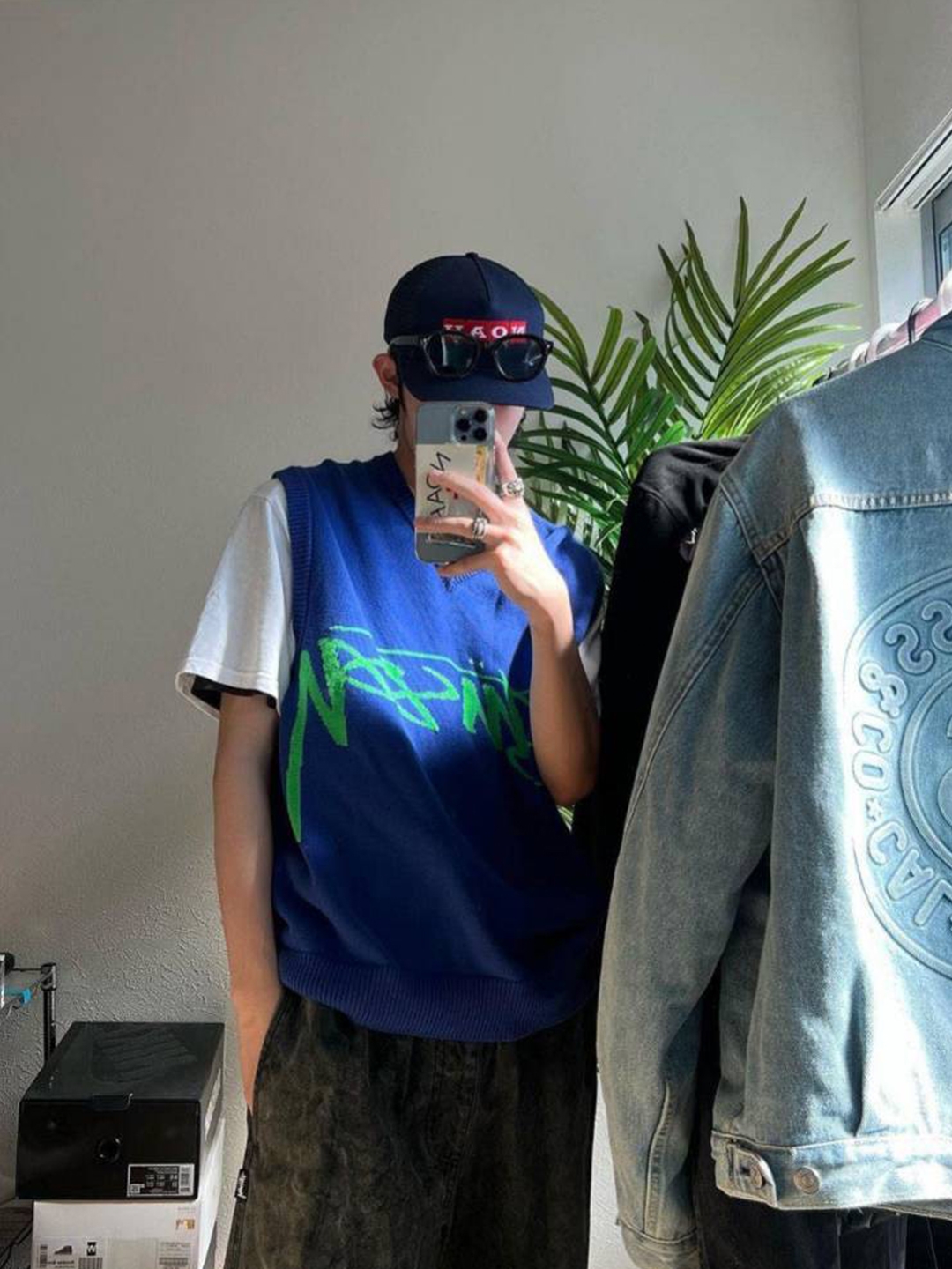 Stussy Sweater Vest Blue, Stussy Recycled Nylon Liner Vest Bone 착용 스타일 - 2