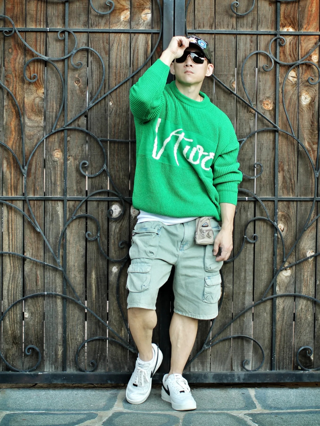Nike x Ambush Air Force 1 Low SP Phantom, Zara Denim Utility Bermuda Shorts Blue Green 착용 스타일 - 3