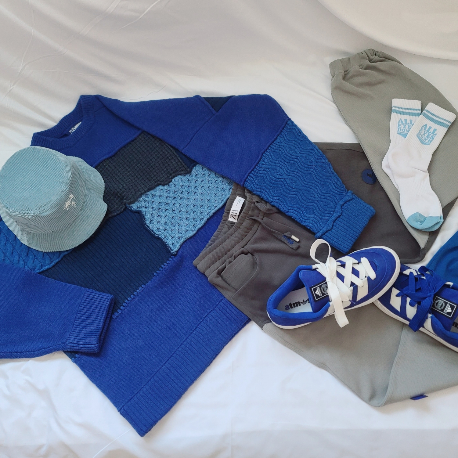 Converse x Ader Error Shapes Varsity Jacket Cobalt, Converse x Ader Error Chuck 70 High White 착용 스타일 - 2