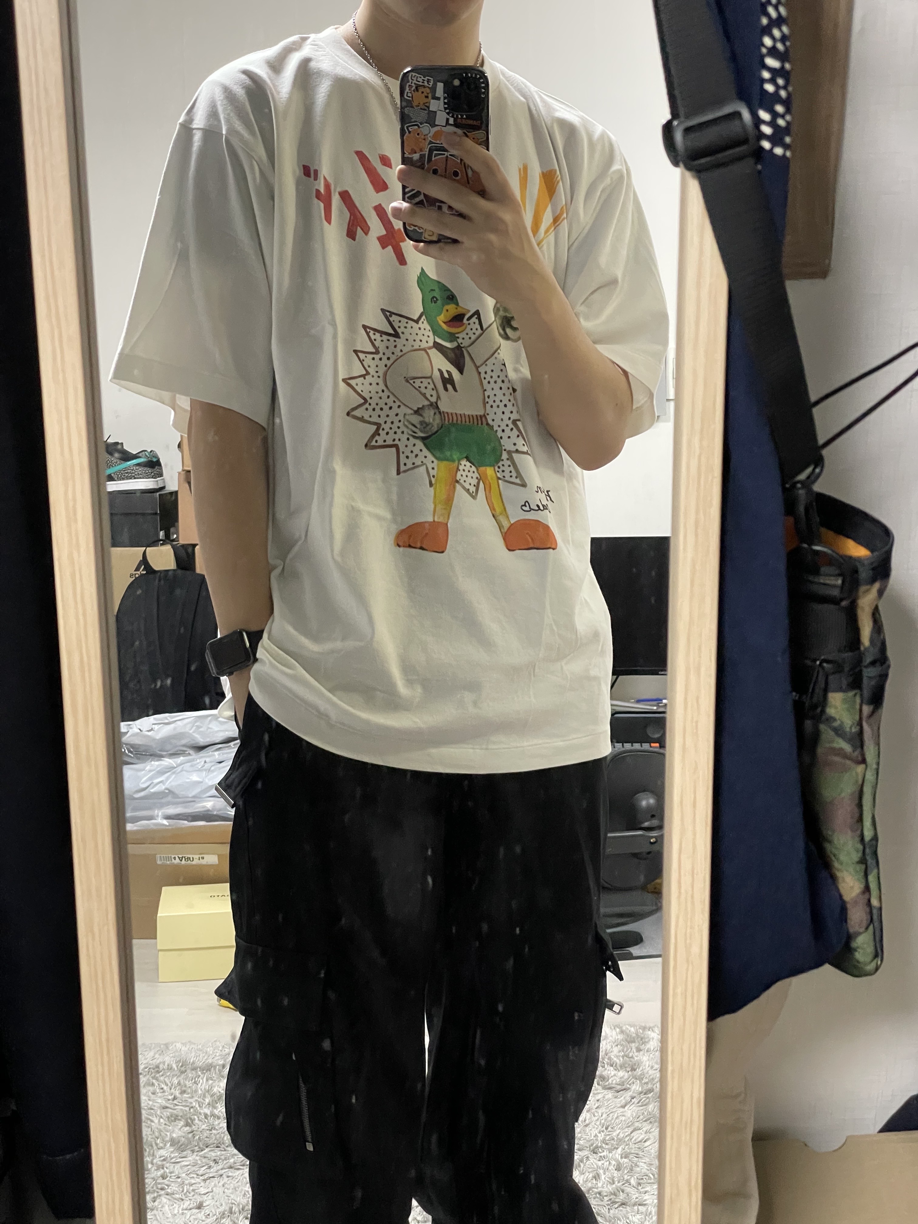 Human Made Keiko Sootome T-Shirt #13 White, Wooyoungmi Wide Cargo Pants Black - 22FW 착용 스타일