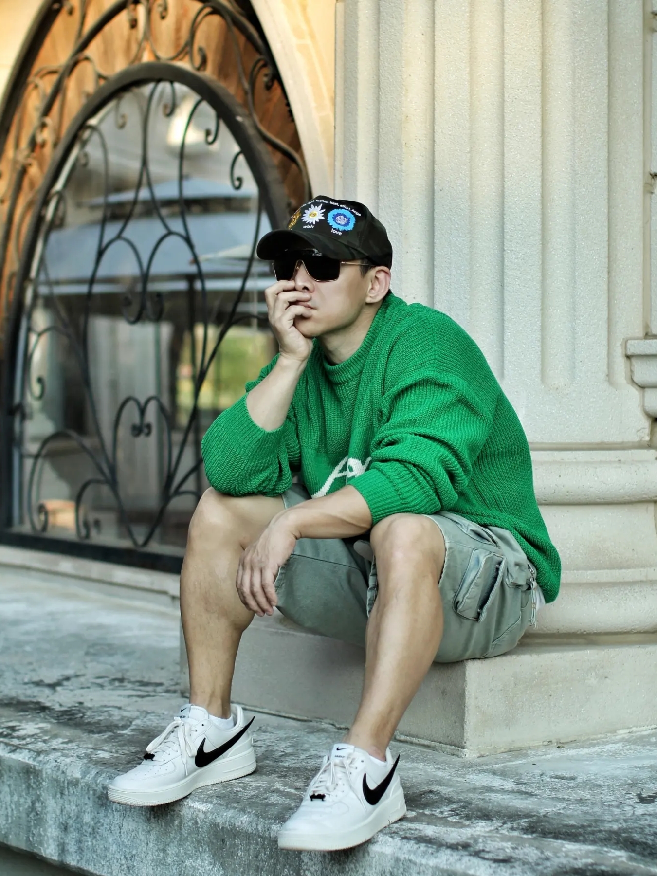 Nike x Ambush Air Force 1 Low SP Phantom, Zara Denim Utility Bermuda Shorts Blue Green 착용 스타일 - 2