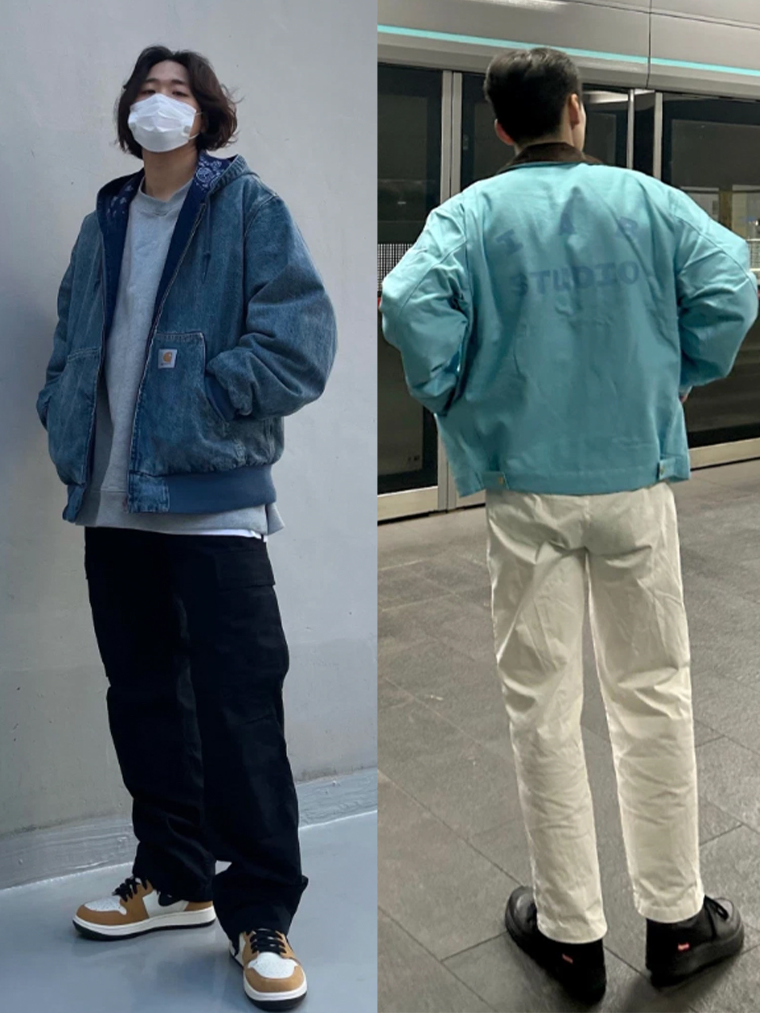 Nike x Supreme Air Force 1 Low Flax, Carhartt WIP x Awake NY Hoodie Blue 착용 스타일 - 3