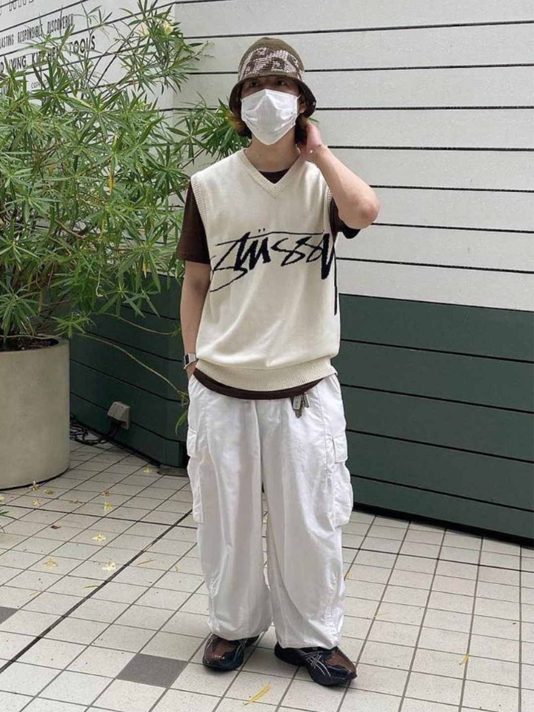 Stussy Sweater Vest Blue, Stussy Recycled Nylon Liner Vest Bone 착용 스타일 - 4