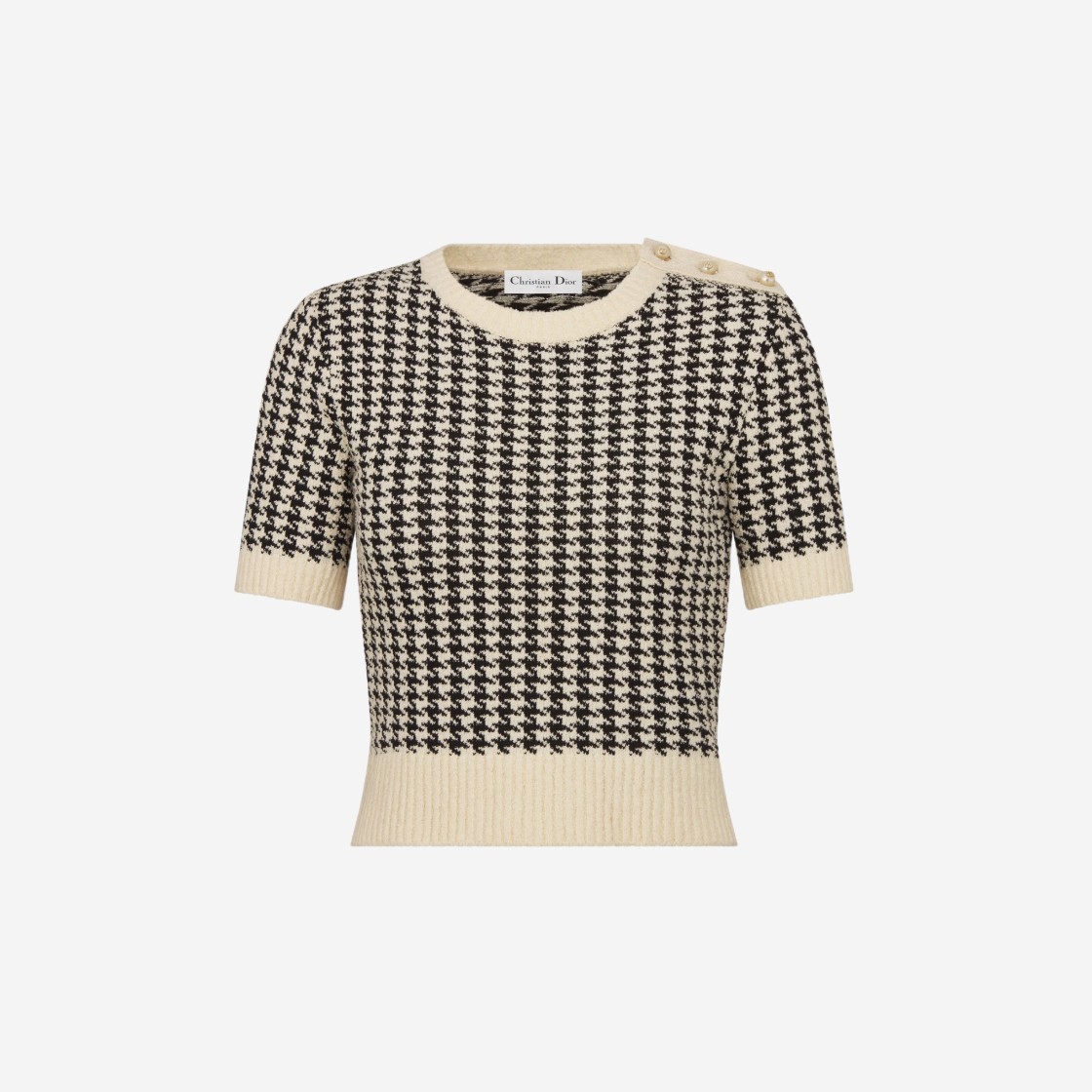 (W) Dior Short-Sleeved Sweater Houndstooth Technical Cotton Knit Black White 상세 이미지 1