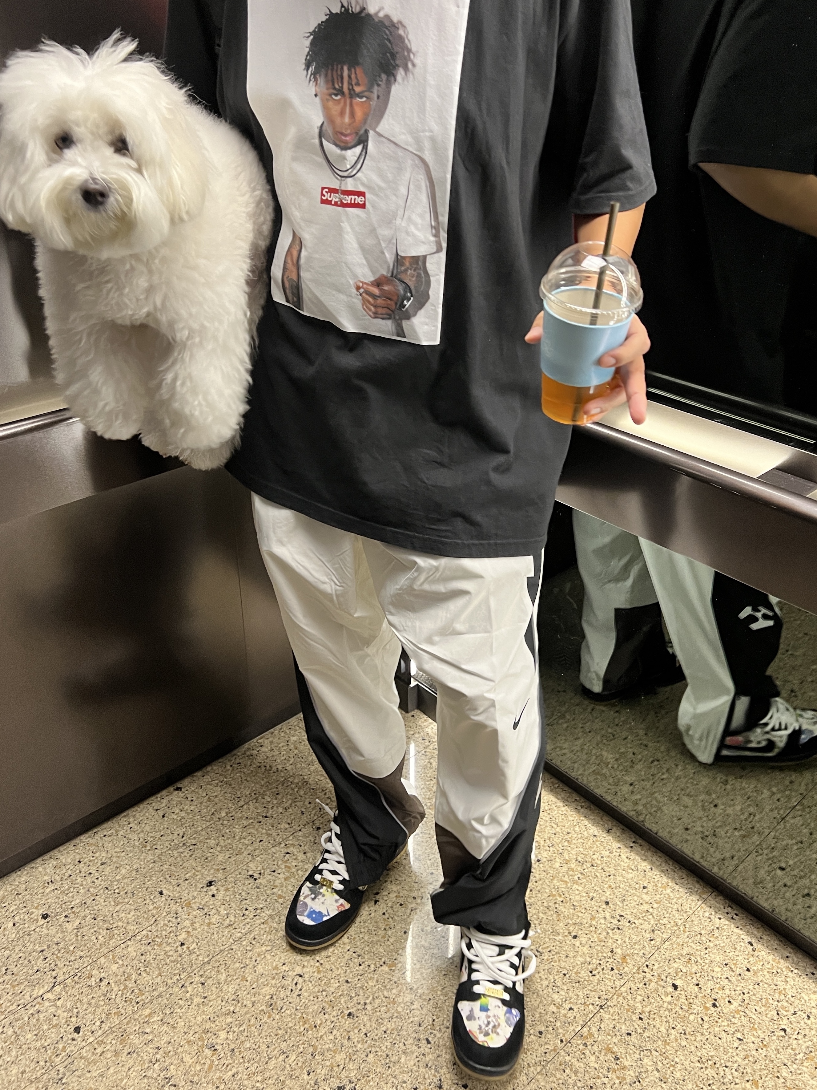 Nike x Supreme SB Dunk Low QS Rammellzee Black, Supreme NBA Youngboy T-Shirt Black - 23FW 착용 스타일 - 2
