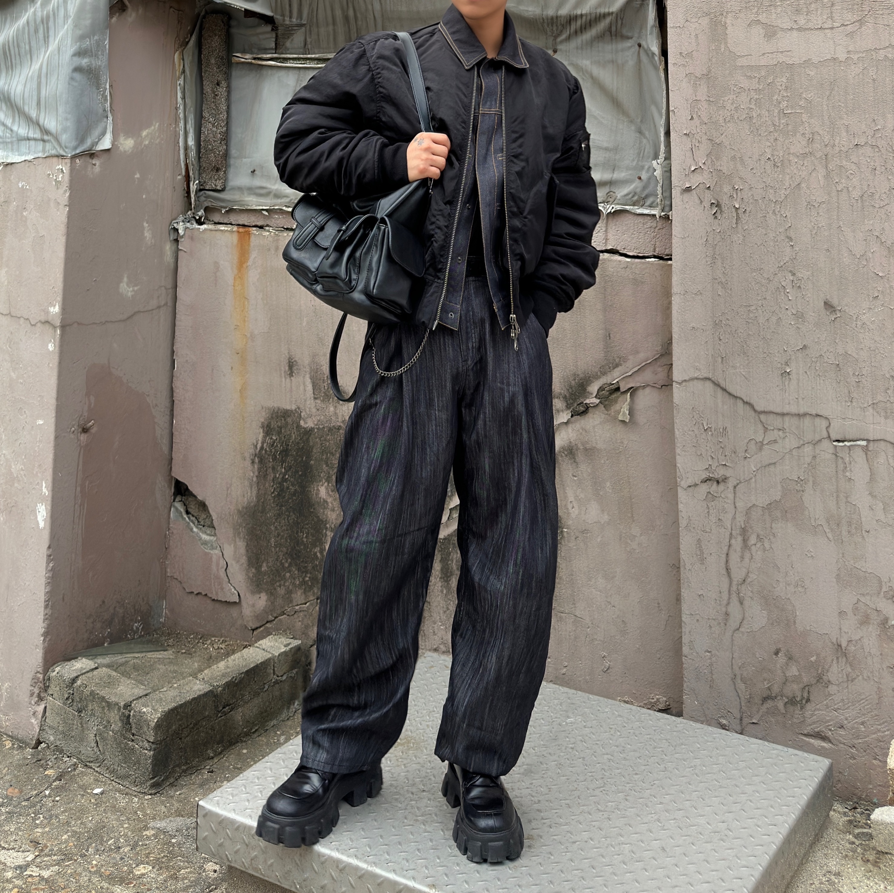 Prada Brushed Leather Derby Shoes Black, C.P. Company Gabardine Goggle Cap Black - 22SS 착용 스타일 - 4