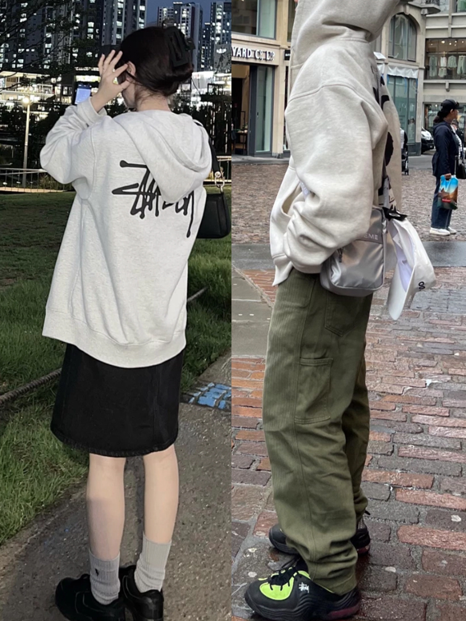 (W) Matin Kim Logo Coating Jumper Black, Stussy Wave Dye Beach Shell Jacket Black 착용 스타일 - 3