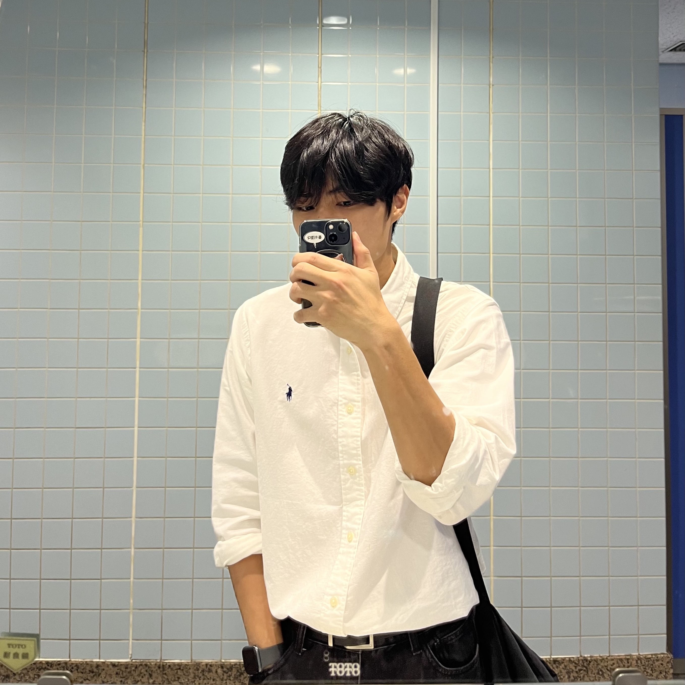 [30% 적립] Polo Ralph Lauren Classic Fit Garment Dyed Oxford Shirt White 착용 스타일