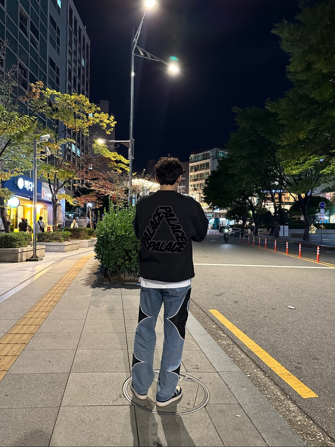 Palace P-3 Applique Crew Black - 22FW, Thug Club Leather Washing Pants Denim 착용 스타일 - 1