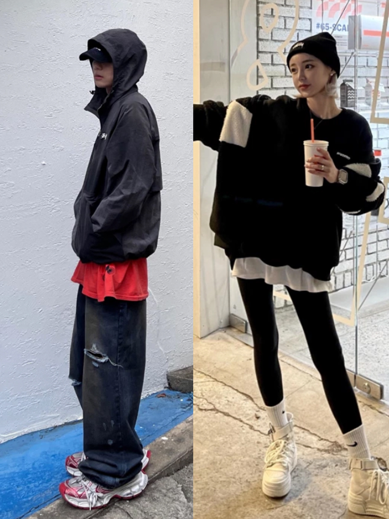 (W) Matin Kim Logo Coating Jumper Black, Stussy Wave Dye Beach Shell Jacket Black 착용 스타일 - 2