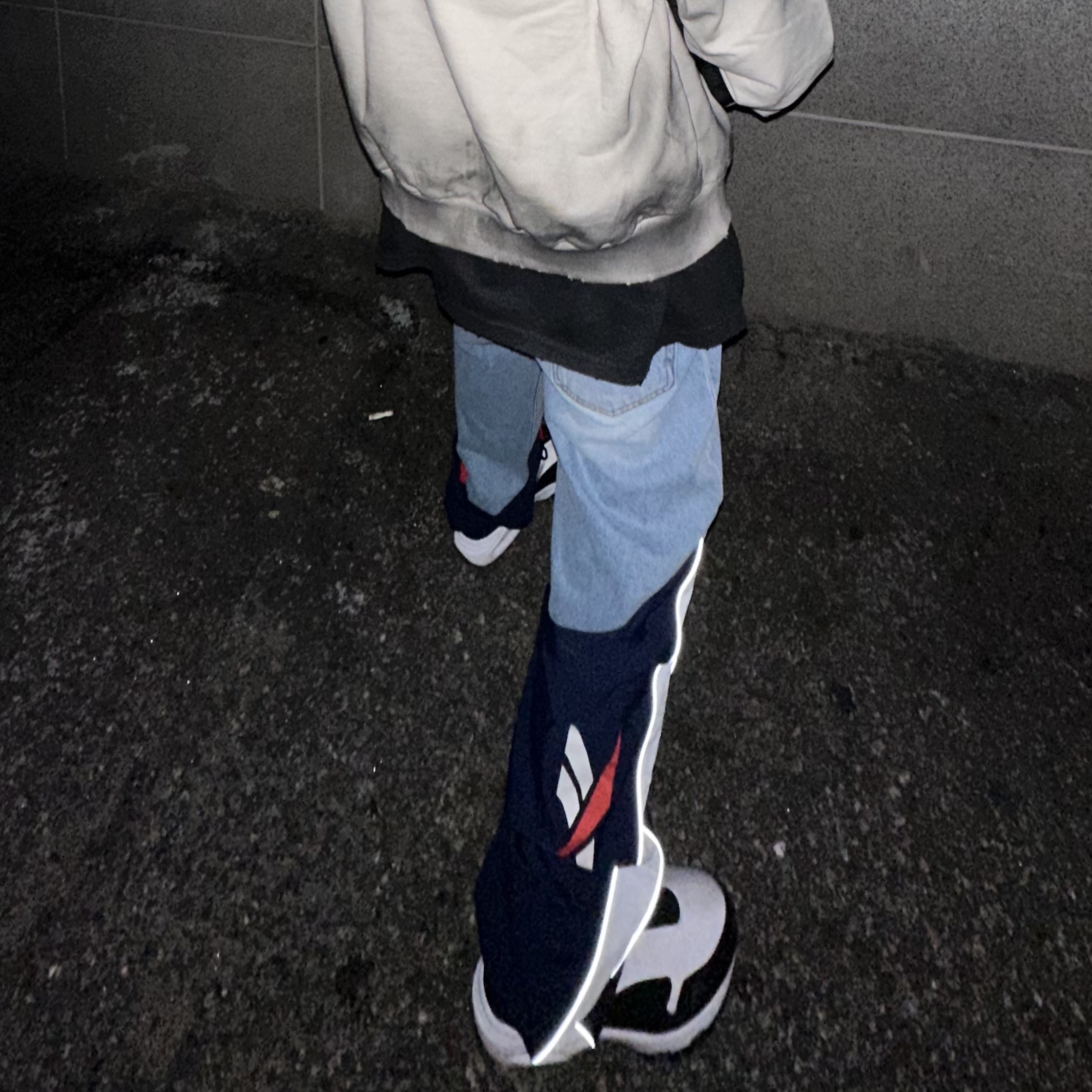 Project G/R x Reebok Hybrid Track Denim Pants Navy, Project G/R Furious Logo Applique Zip Hoodie Grey - 10 Corso Como Exclusive 착용 스타일 - 5