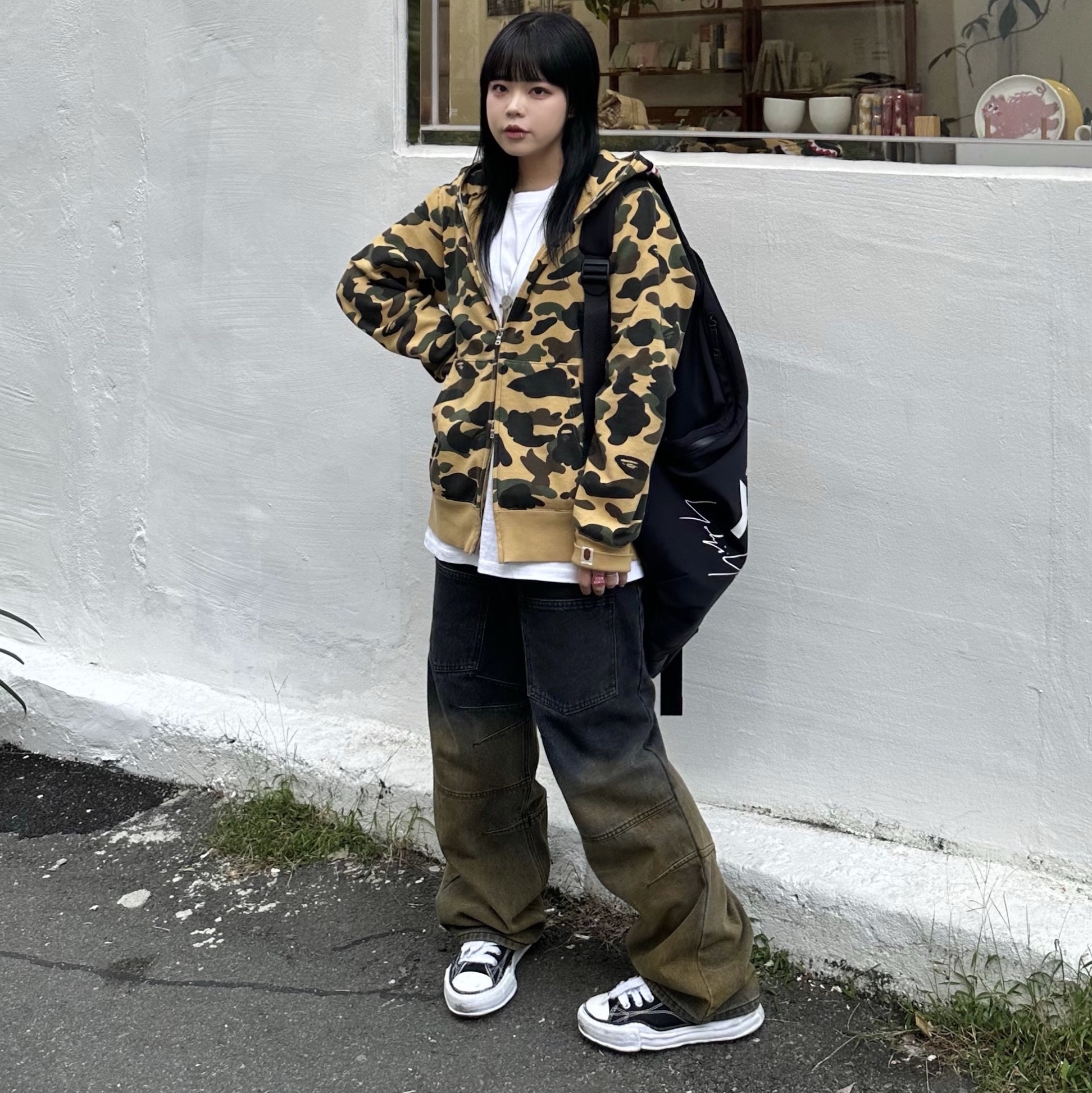 Maison Mihara Yasuhiro Peterson OG Sole Canvas Low Sneakers Black 착용 스타일 - 2