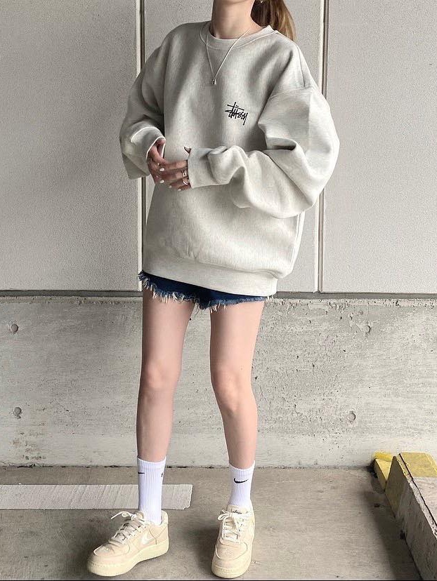 Stussy Basic Stussy Pigment Dyed Crew Forest, Stussy Basic Stussy Crew Navy 2023 착용 스타일 - 6