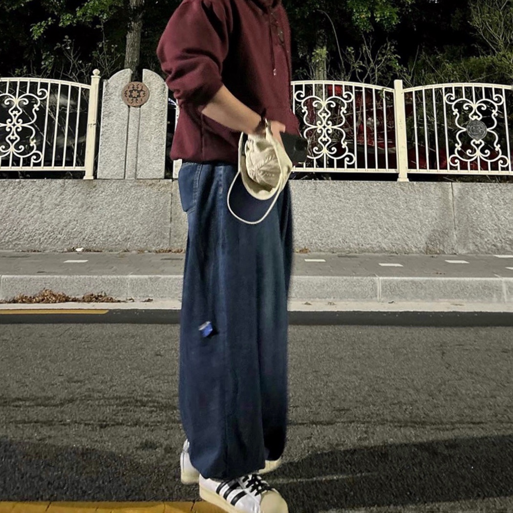 Zara x Ader Error Wide Leg Jeans Blue, Adidas Superstar Premium White Black 착용 스타일