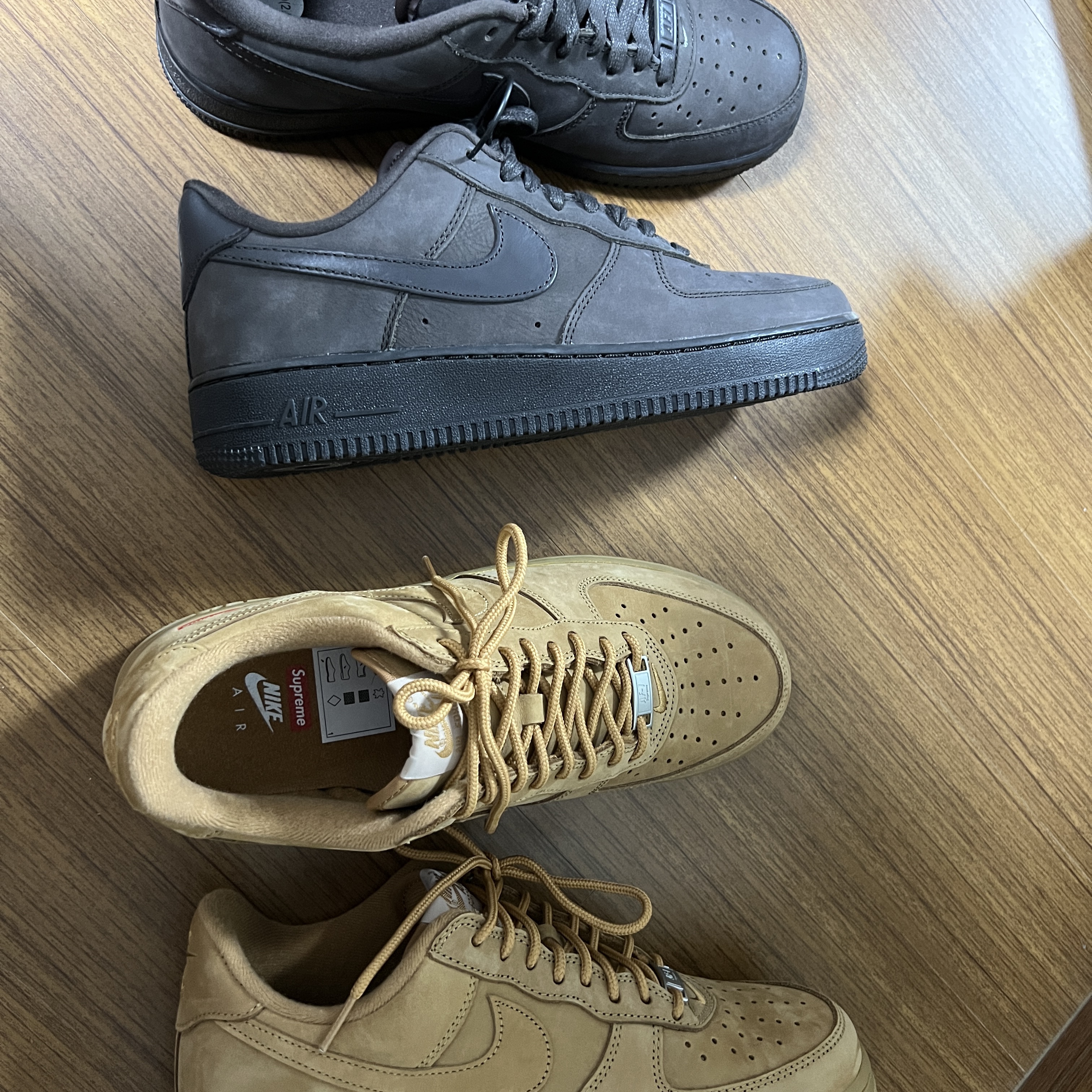 (W) Nike Air Force 1 PRM MF Velvet Brown, Nike x Supreme Air Force 1 Low Flax 착용 스타일