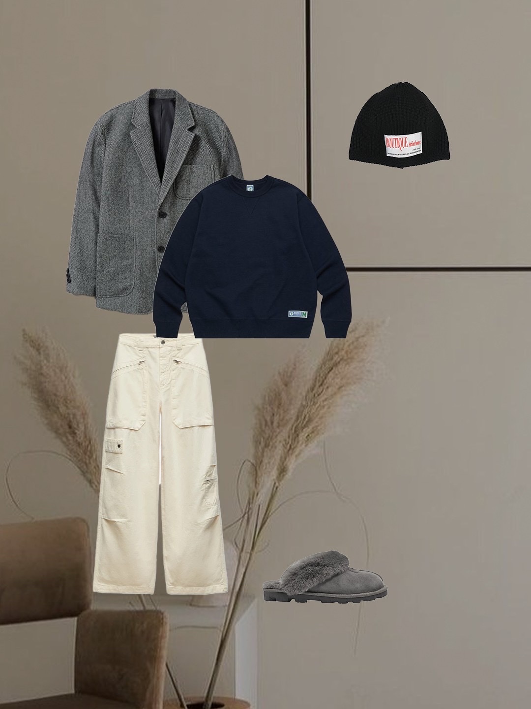 (W) UGG Coquette Slipper Grey, The Museum Visitor Boutique Atelier Beanie Black 착용 스타일 - 2