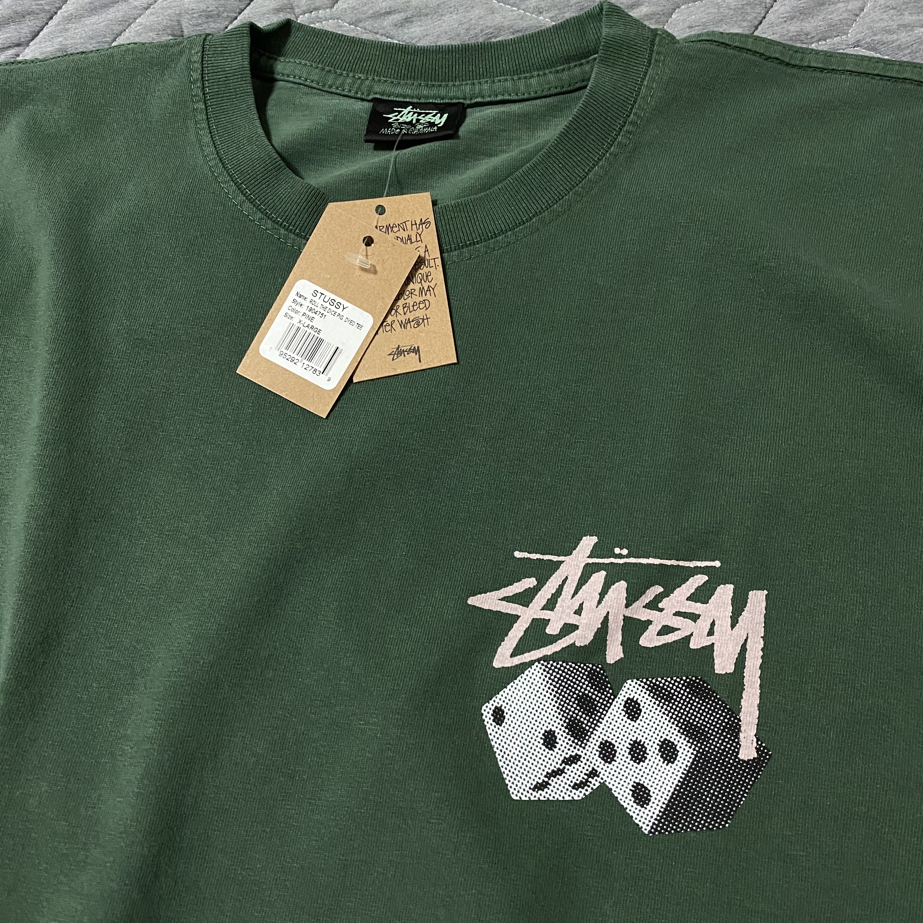 Stussy Roll The Dice Pigment Dyed T-Shirt Pine 착용 스타일 - 1