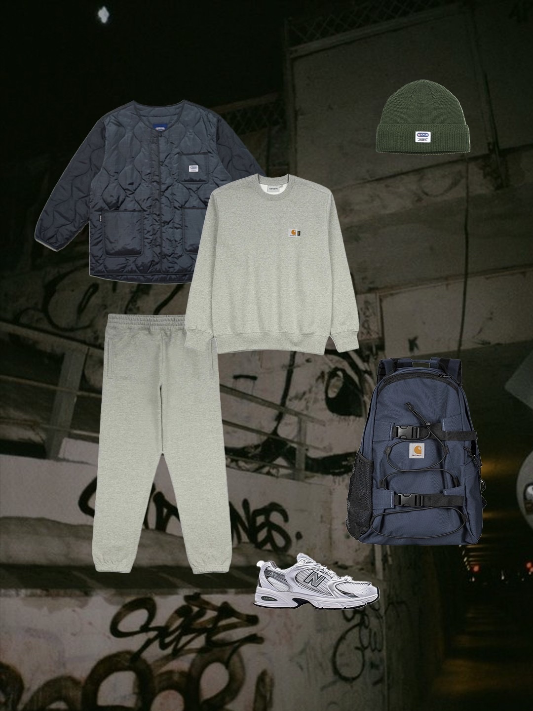 Carhartt WIP x IAB Studio OG Active Jacket Earth Red, Carhartt WIP Chase Sweatshirt Grey Heather 착용 스타일 - 3