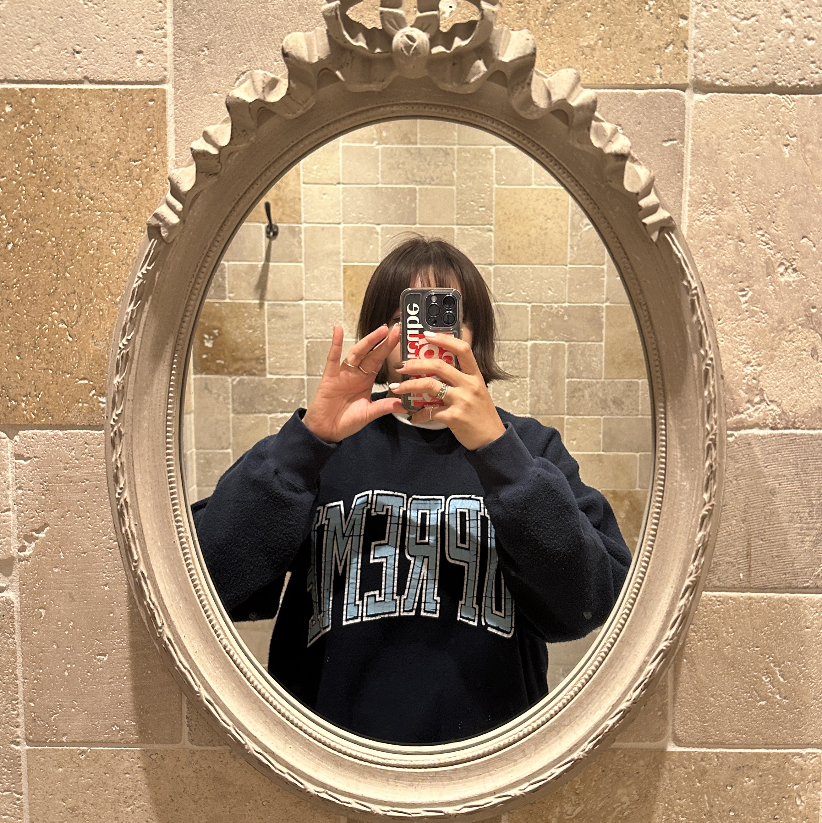 Supreme Inside Out Crewneck Navy - 23FW 착용 스타일