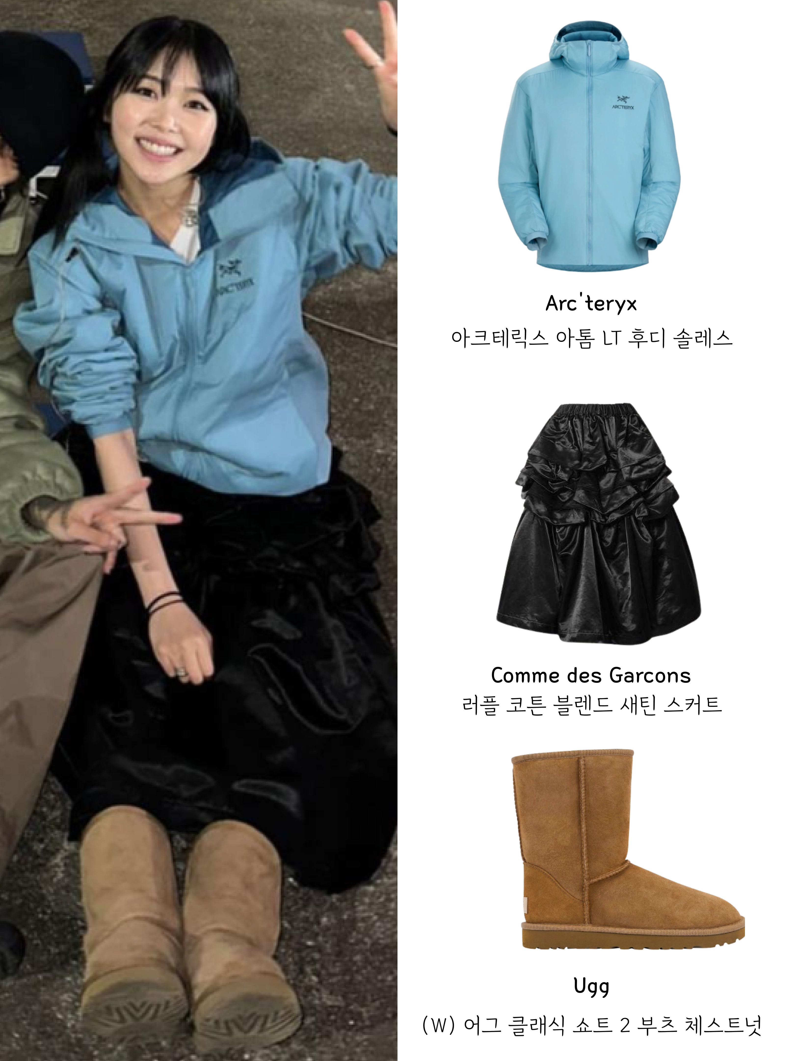 Arc'teryx Atom LT Hoody Solace, (W) UGG Classic Short II Boots Chestnut 착용 스타일