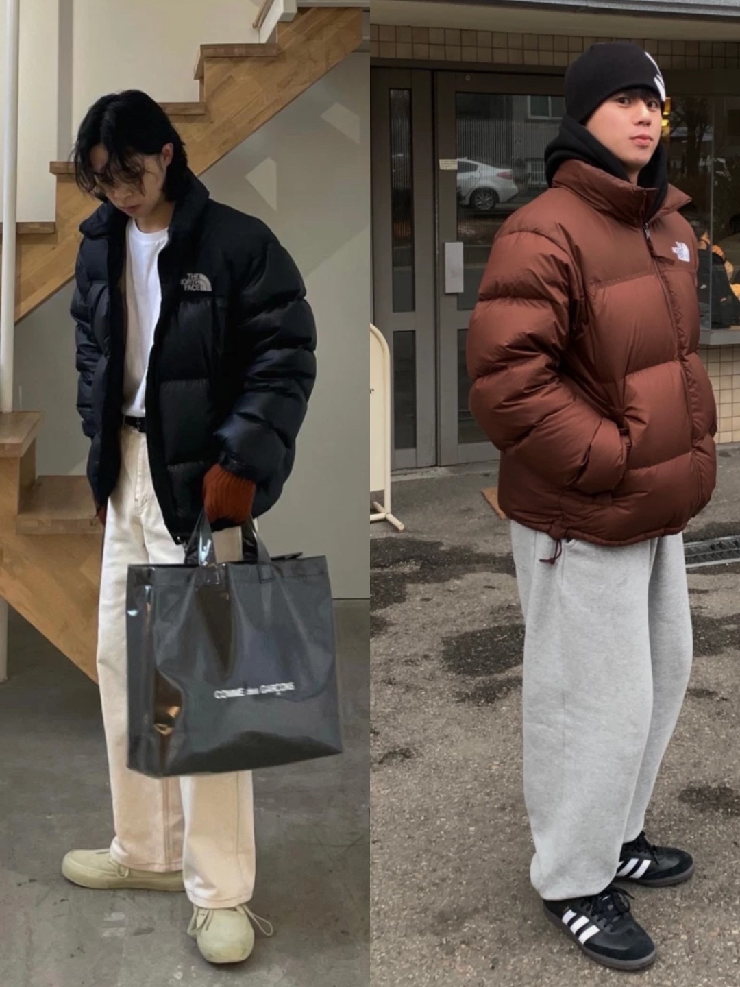The North Face 1996 Eco Nuptse Jacket Black, Maison Mihara Yasuhiro Peterson OG Sole Canvas Low Sneakers Black 착용 스타일 - 3