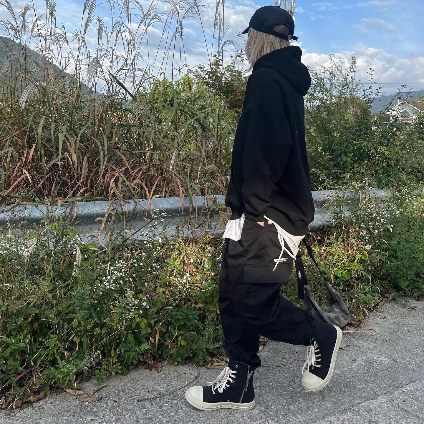 Rick Owens Drkshdw Calf Leather Penta Sneakers Black Milk White 착용 스타일 - 3