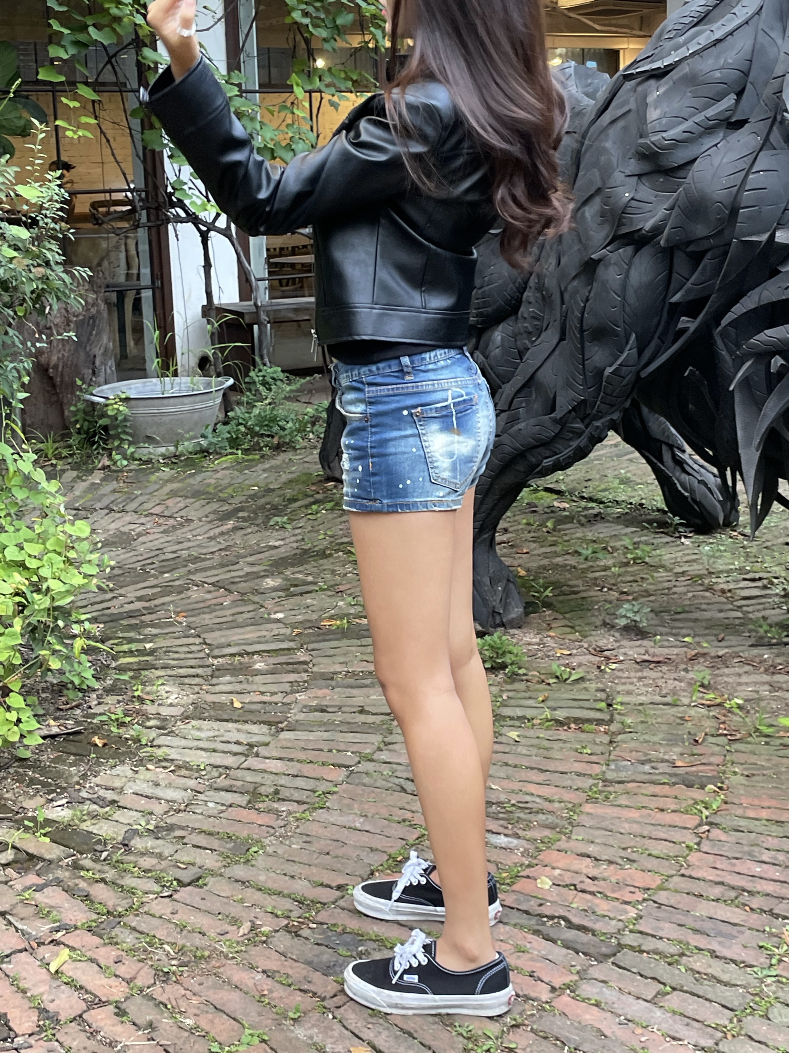 (W) Bohemian Seoul Vintage Leather Short Jacket Brown, Vans Vault OG Authentic LX Black 착용 스타일 - 2