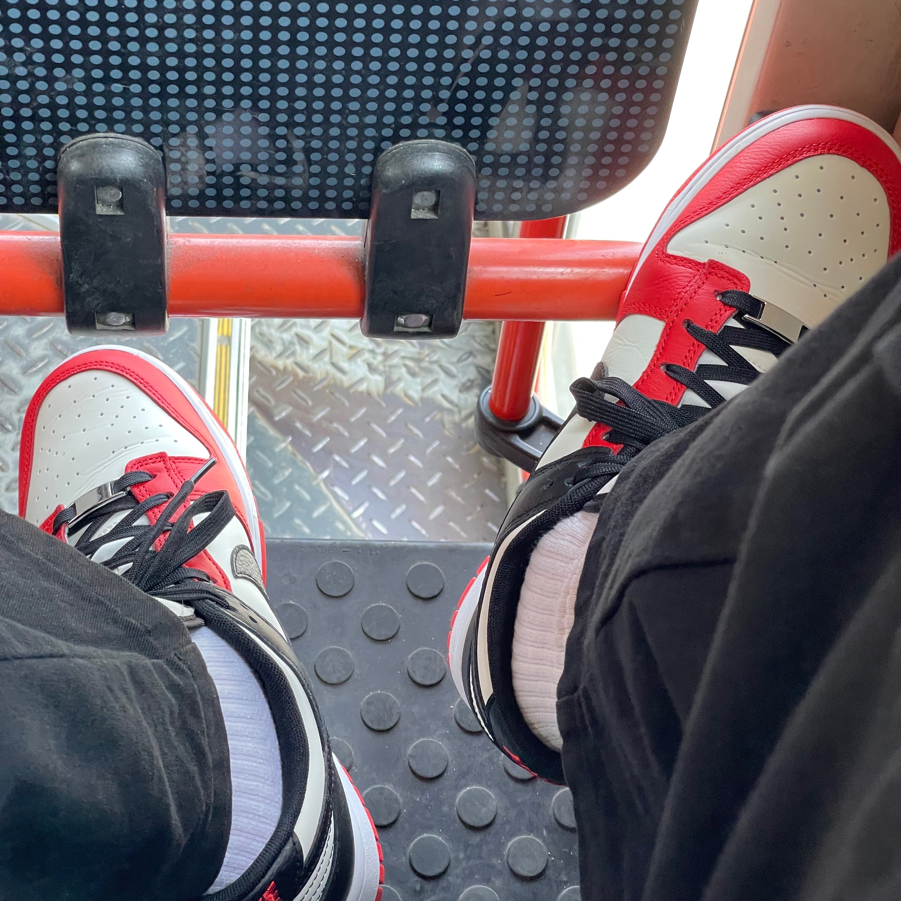 Nike x NBA Dunk Low Retro EMB Black and Chile Red 착용 스타일