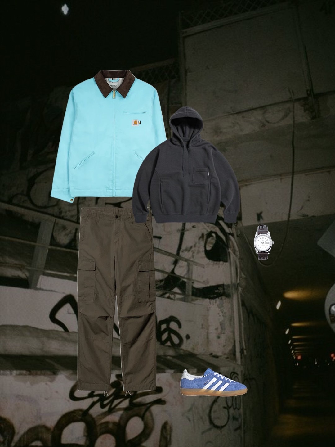 Carhartt WIP x IAB Studio OG Active Jacket Earth Red, Carhartt WIP Chase Sweatshirt Grey Heather 착용 스타일 - 4