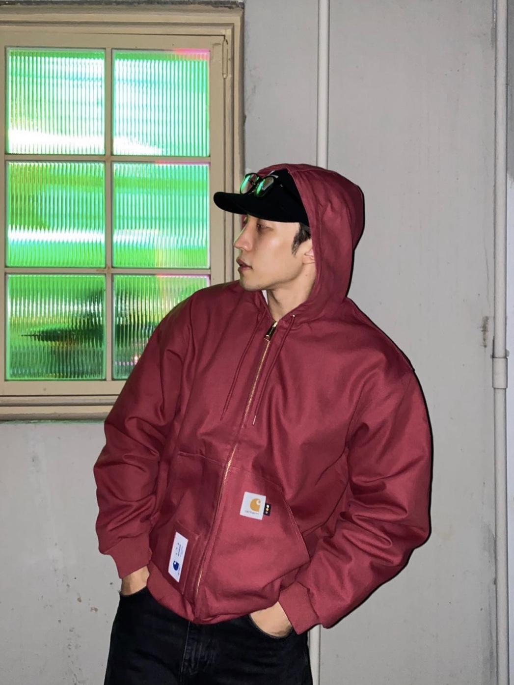 Carhartt WIP x IAB Studio OG Active Jacket Earth Red 착용 스타일