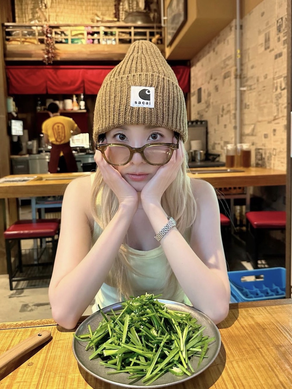Sacai x Carhartt WIP Beanie Beige 착용 스타일 - 1