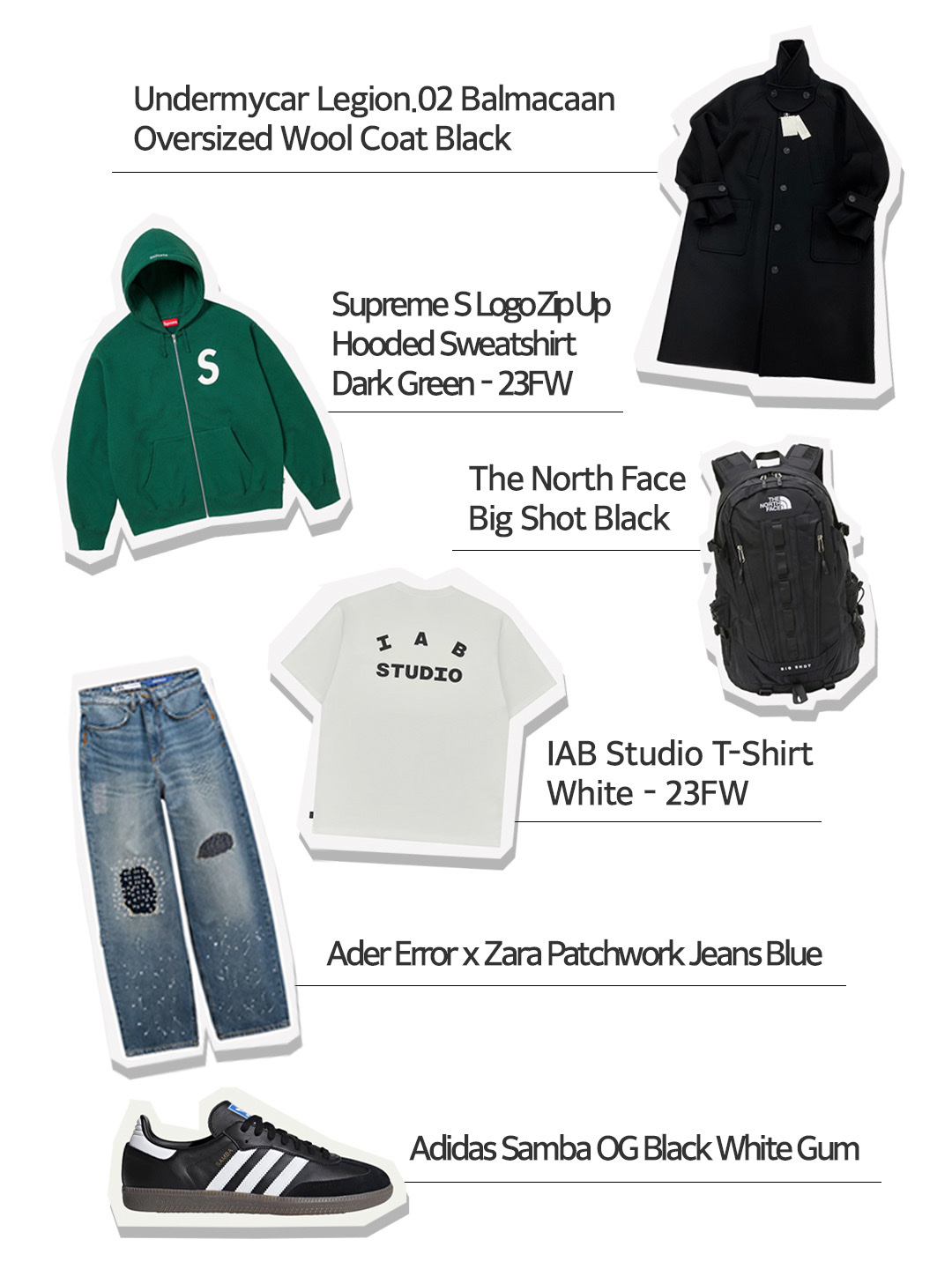 Undermycar Legion.02 Balmacaan Oversized Wool Coat Black, Supreme S Logo Zip Up Hooded Sweatshirt Dark Green - 23FW 착용 스타일 - 1